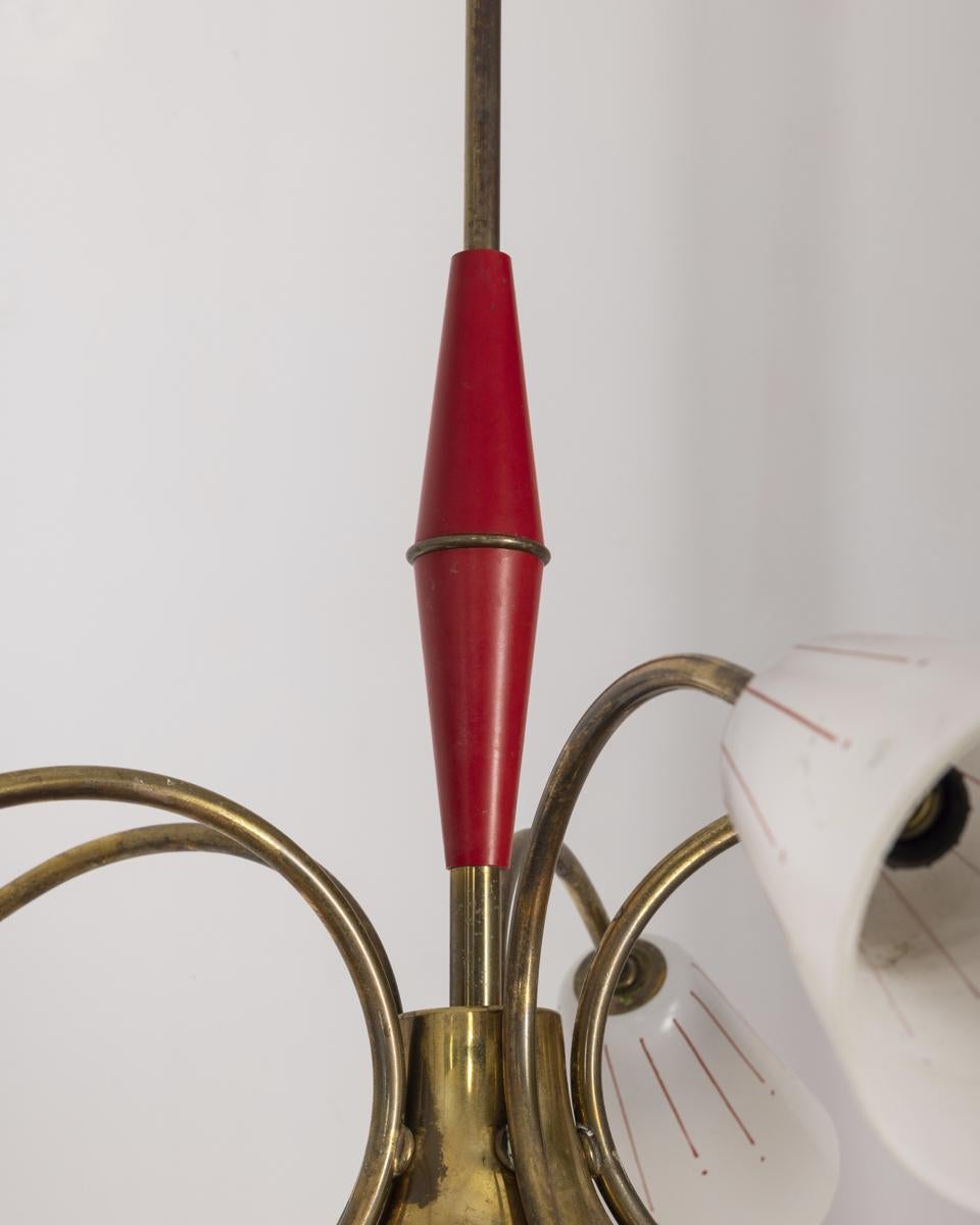 Mid-20th Century Lmpadario vintage 1960s red metal and glass Italian design For Sale