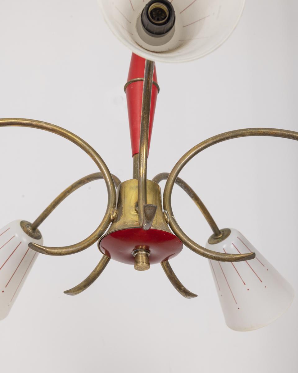 Metal Lmpadario vintage 1960s red metal and glass Italian design For Sale