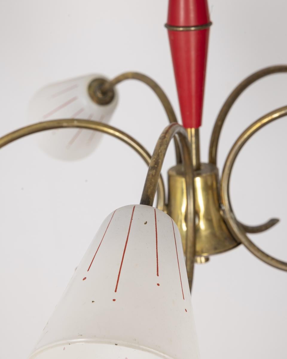 Lmpadario vintage 1960s red metal and glass Italian design For Sale 1