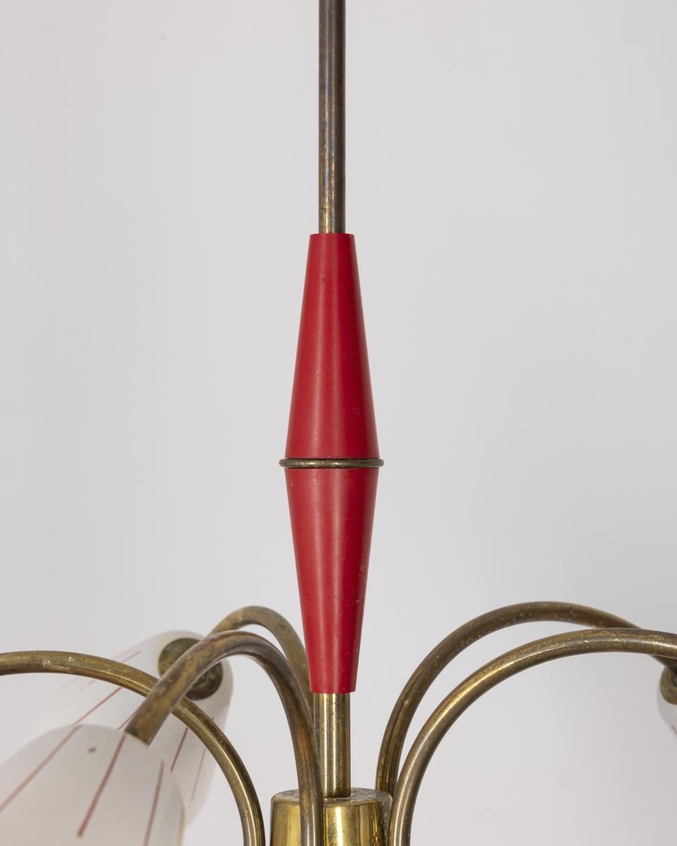 Lmpadario vintage 1960s red metal and glass Italian design For Sale 2