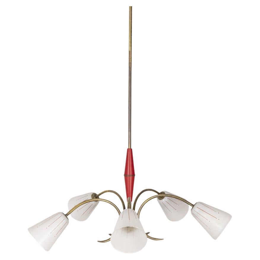 Lmpadario vintage 1960s red metal and glass Italian design For Sale