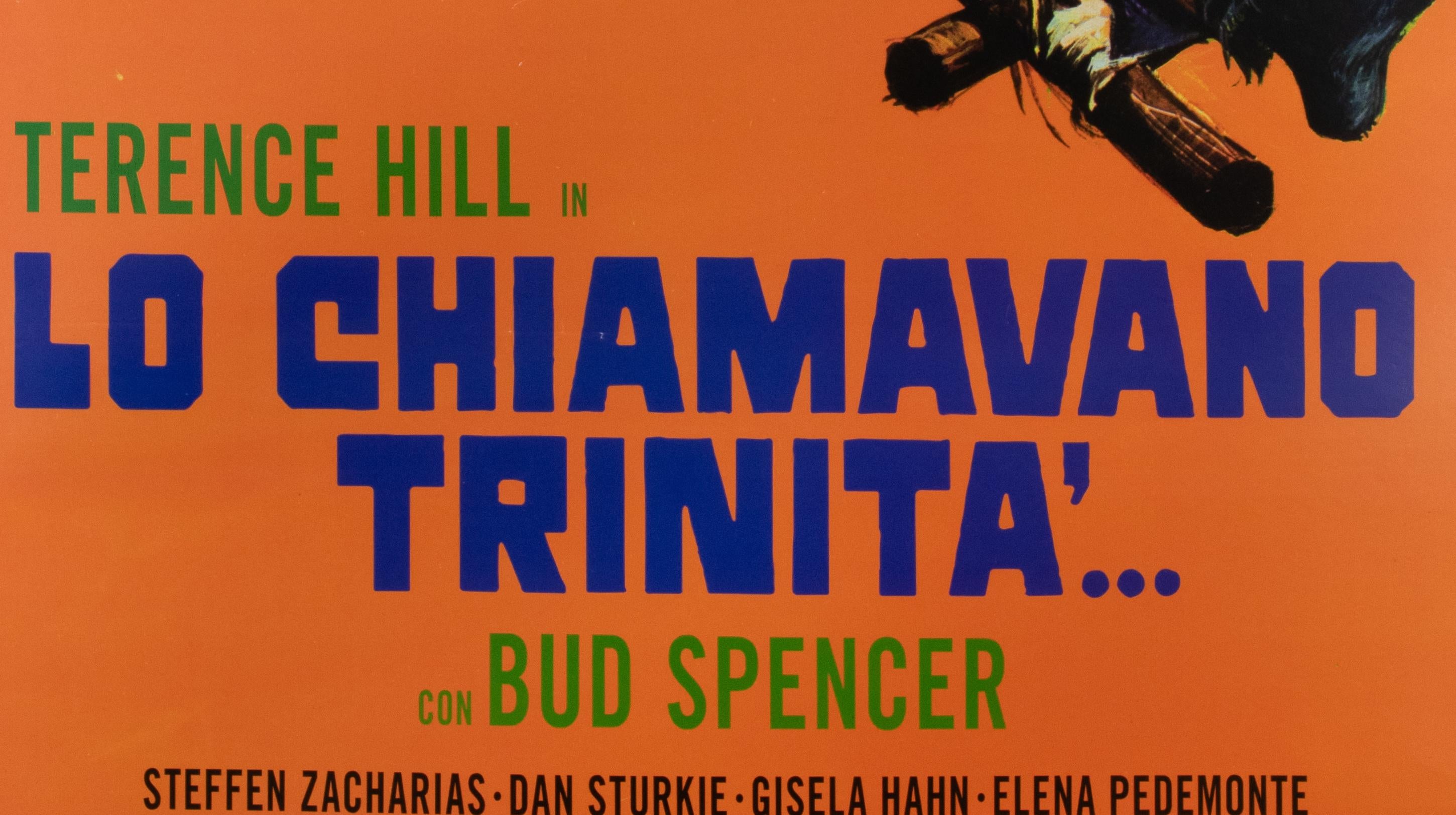 Italienisch 2-Foglio (39 × 55 in.), Cineteca di Bologna / Cinema Ritrovato.
Unter der Regie von Enzo Barboni (als E.B.) Clucher), in den Hauptrollen Terence Hill, Bud Spencer, Farley Granger. Dies ist die offizielle, von der Cineteca di Bologna