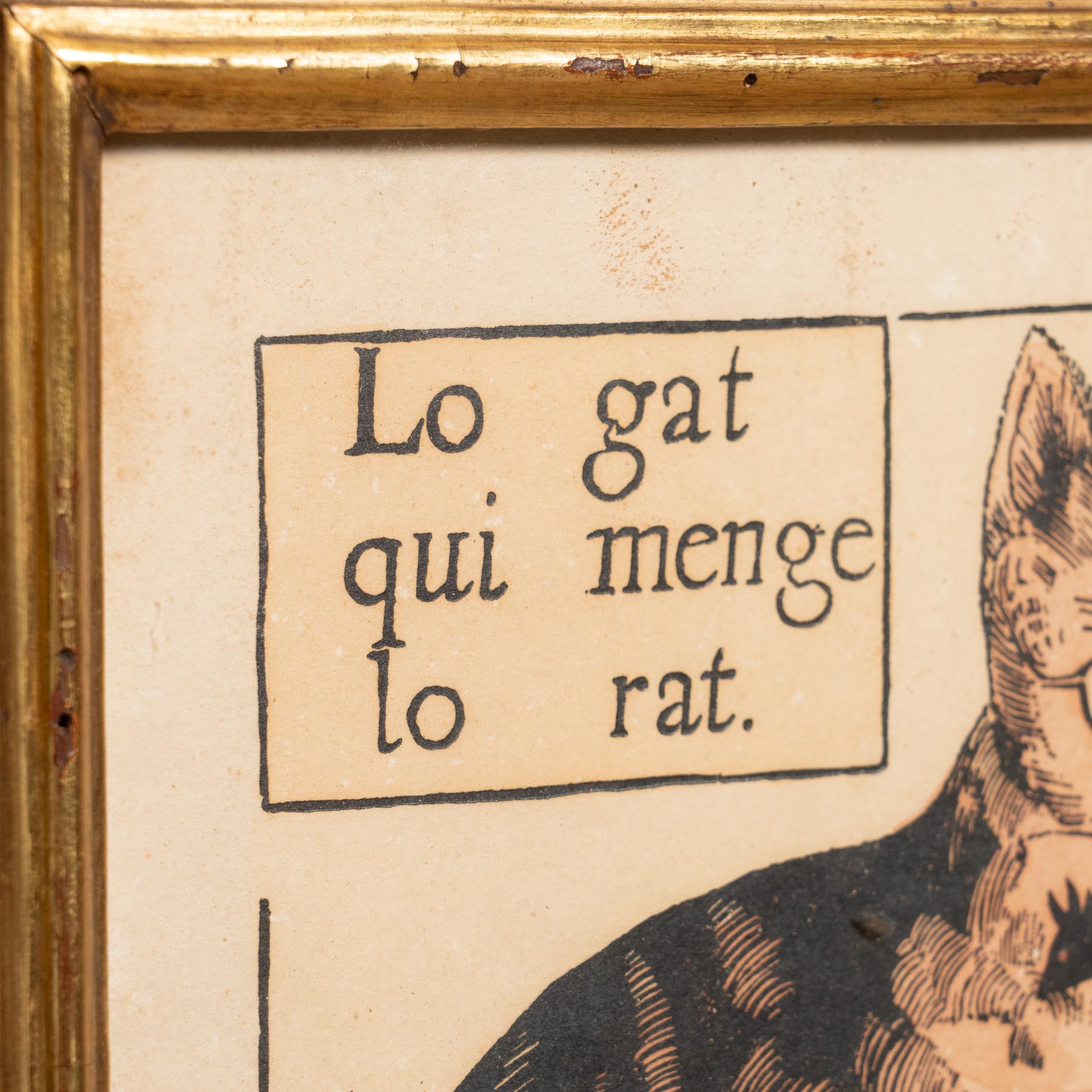 'Lo Gat Qui Menge Lo Rat' Artwork from France, circa 1930 In Good Condition In Barcelona, Barcelona