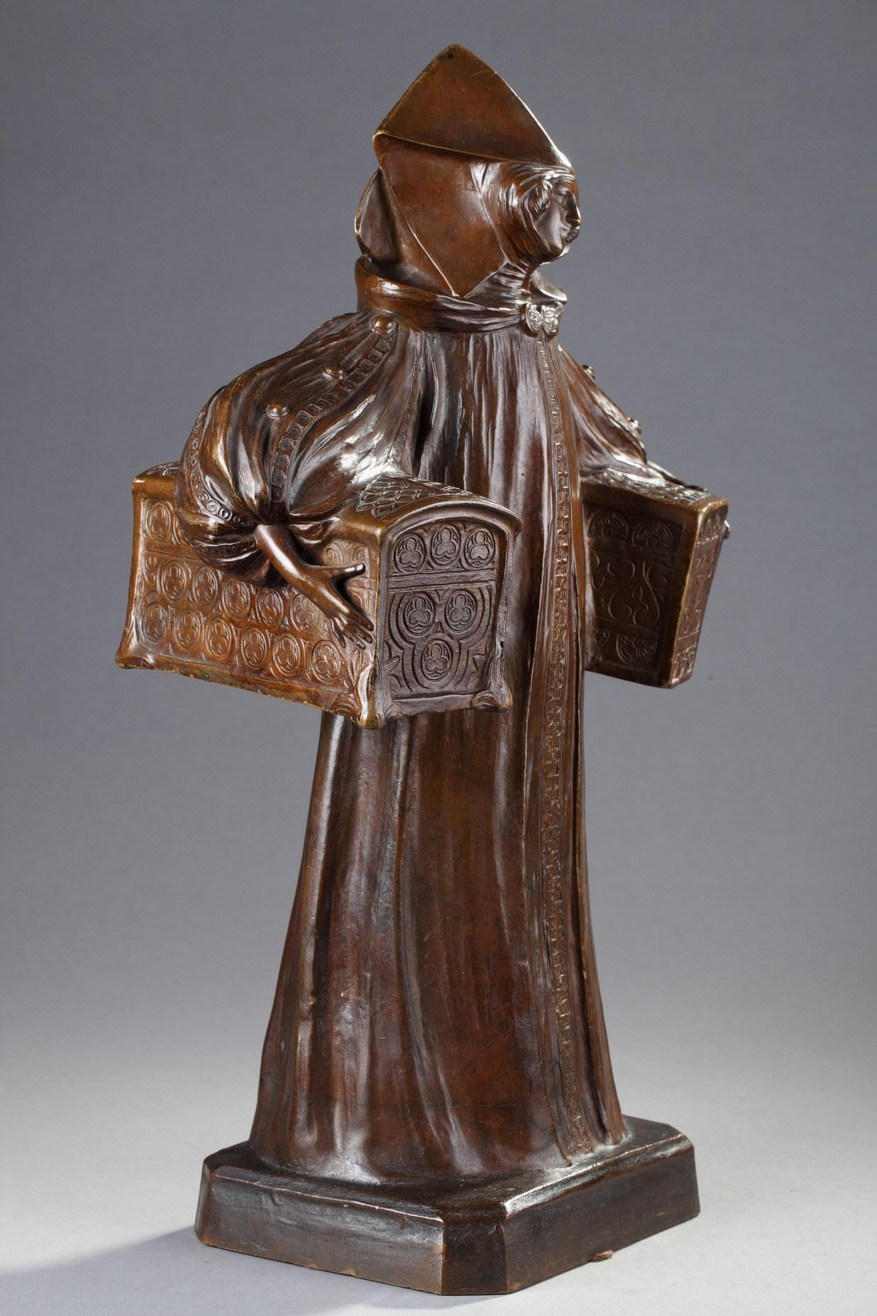 Lady with caskets
by Léo LAPORTE-BLAIRSY (1865-1923)

Bronze a nuanced brown patina
signed on the side of the base 