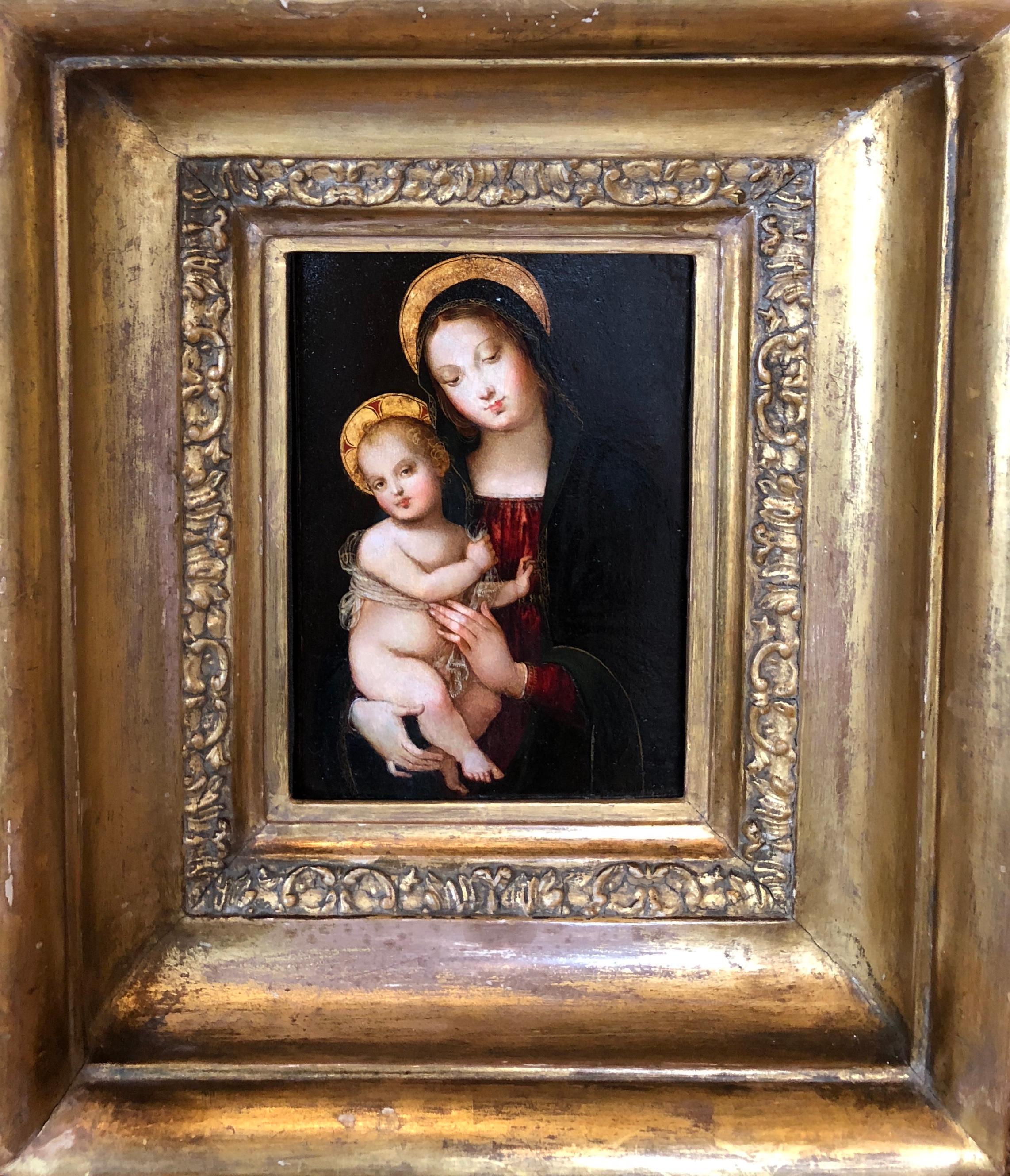 Madonna and Child - Black Figurative Painting by Lo Spagna