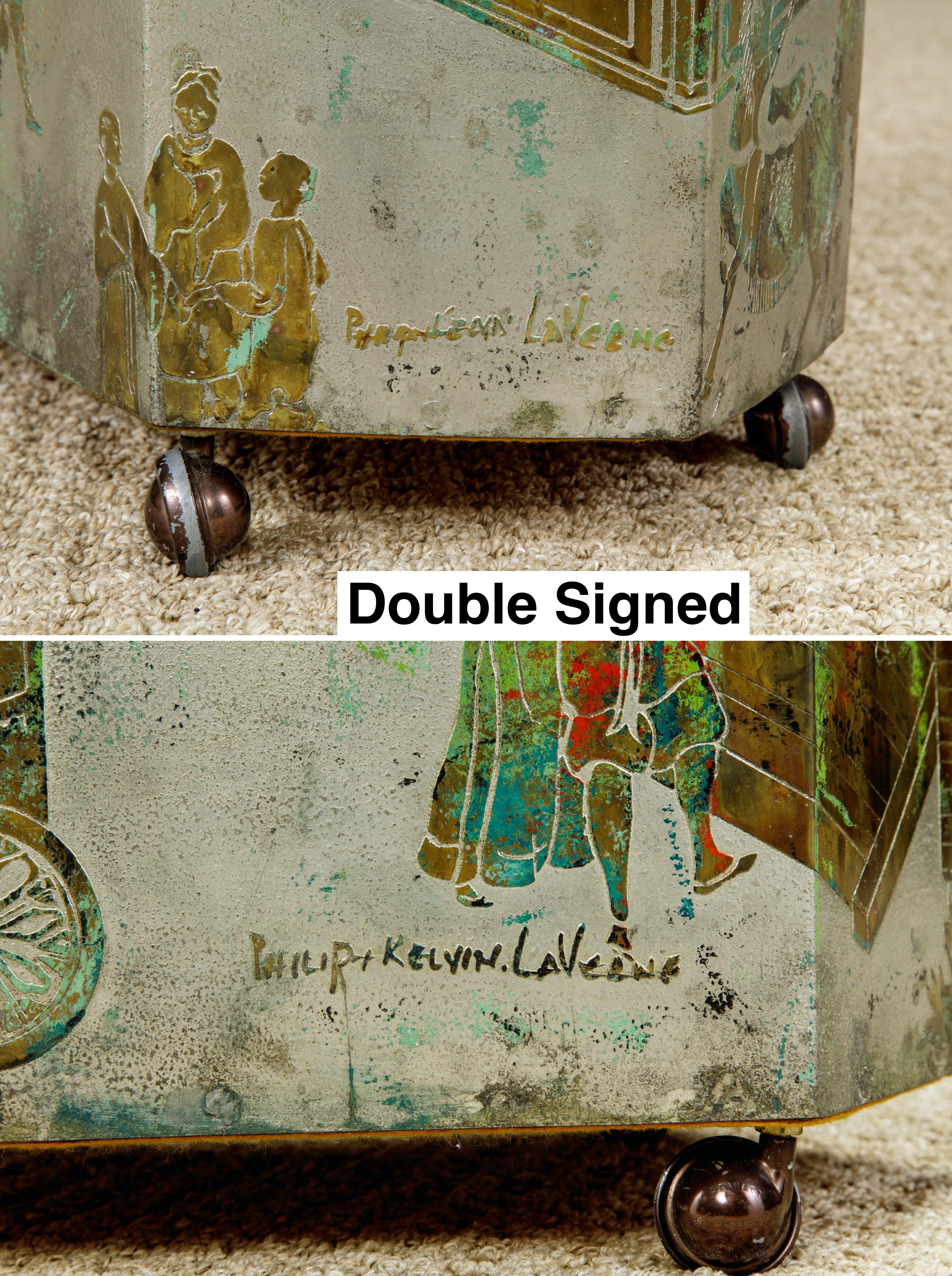 'Lo Ta' Bronze Side Table by Philip and Kelvin LaVerne, c 1965, Double Signed 2