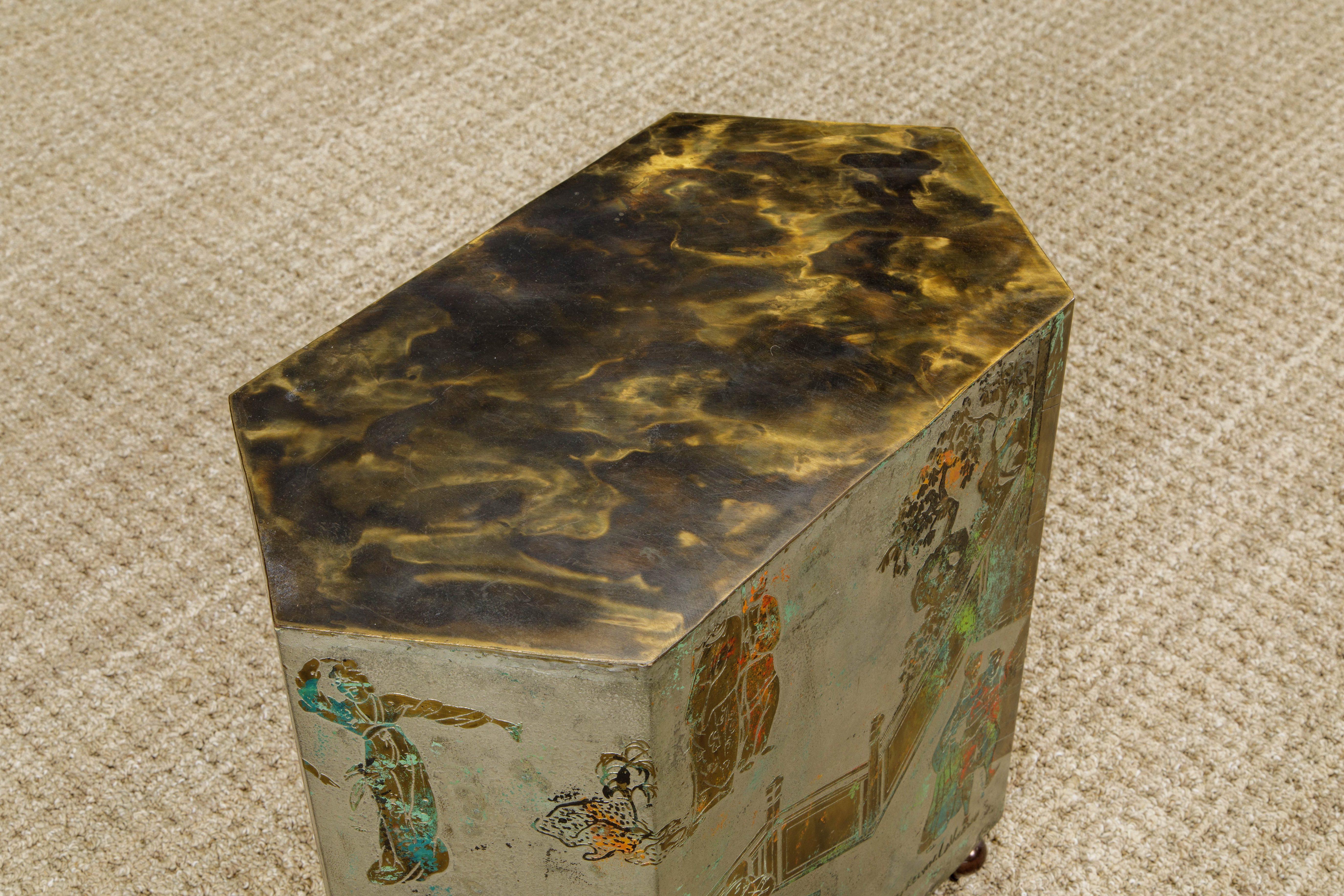 'Lo Ta' Bronze Side Table by Philip and Kelvin LaVerne, c 1965, Double Signed 3