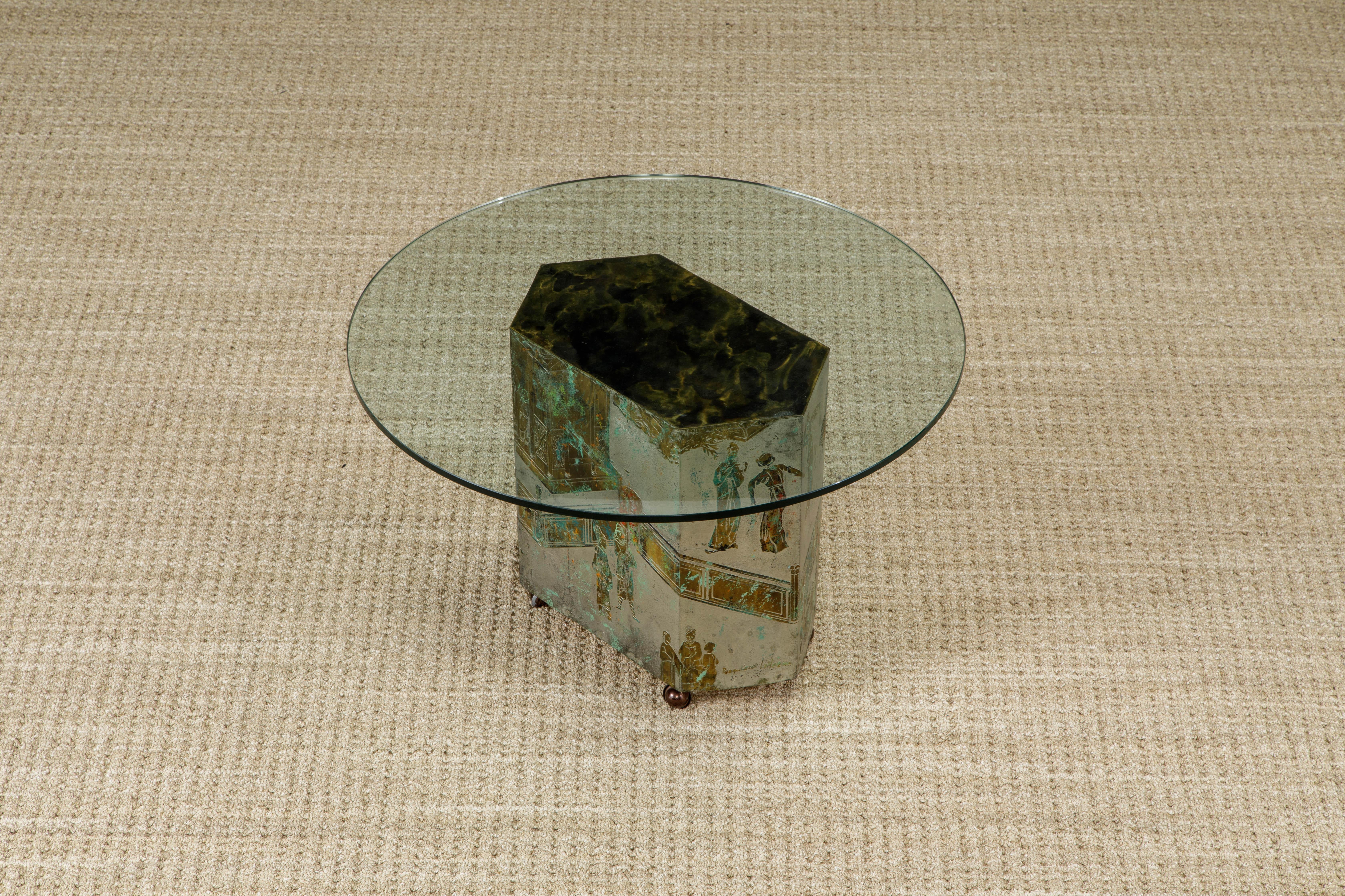 'Lo Ta' Bronze Side Table by Philip and Kelvin LaVerne, c 1965, Double Signed 8