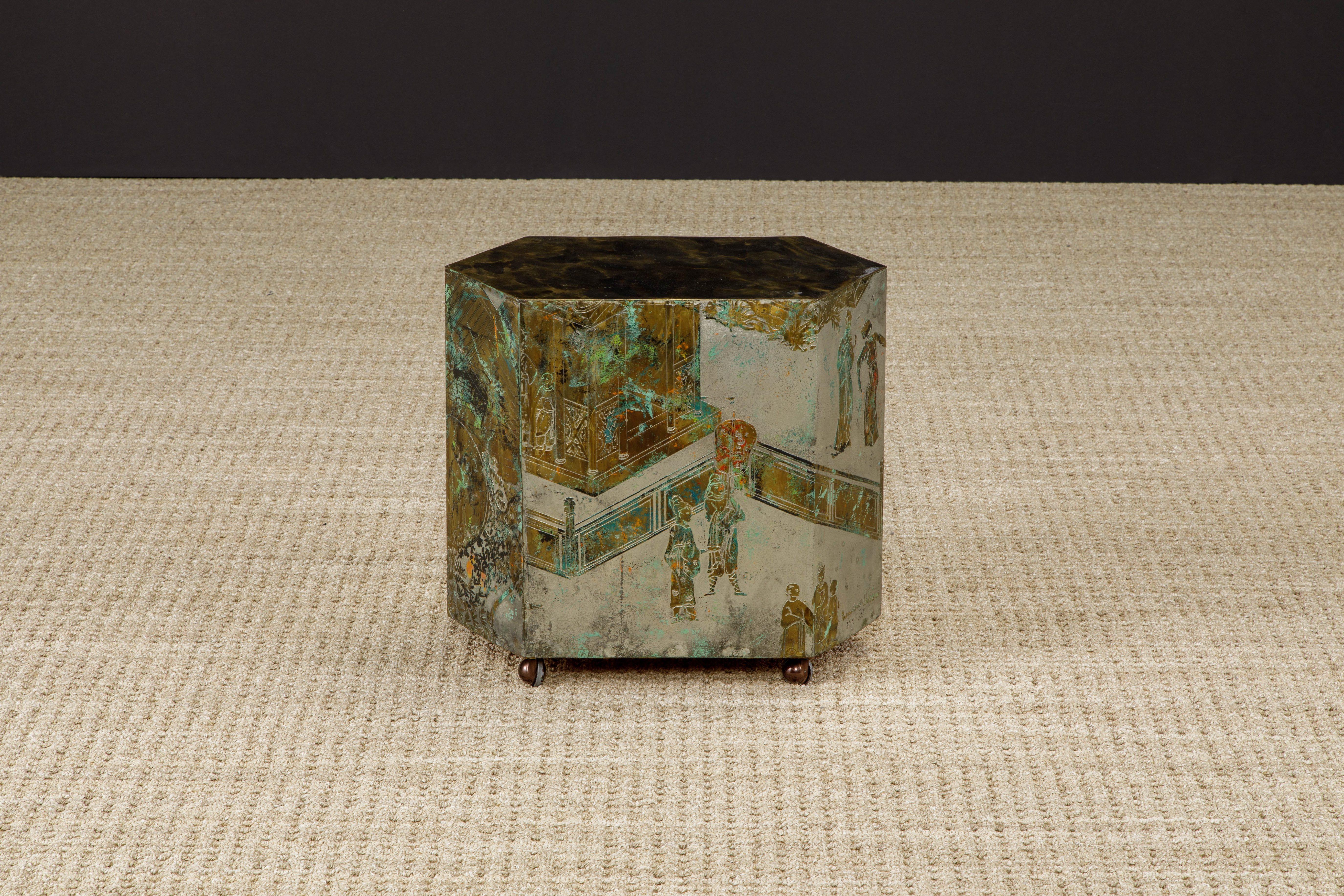 American 'Lo Ta' Bronze Side Table by Philip and Kelvin LaVerne, c 1965, Double Signed