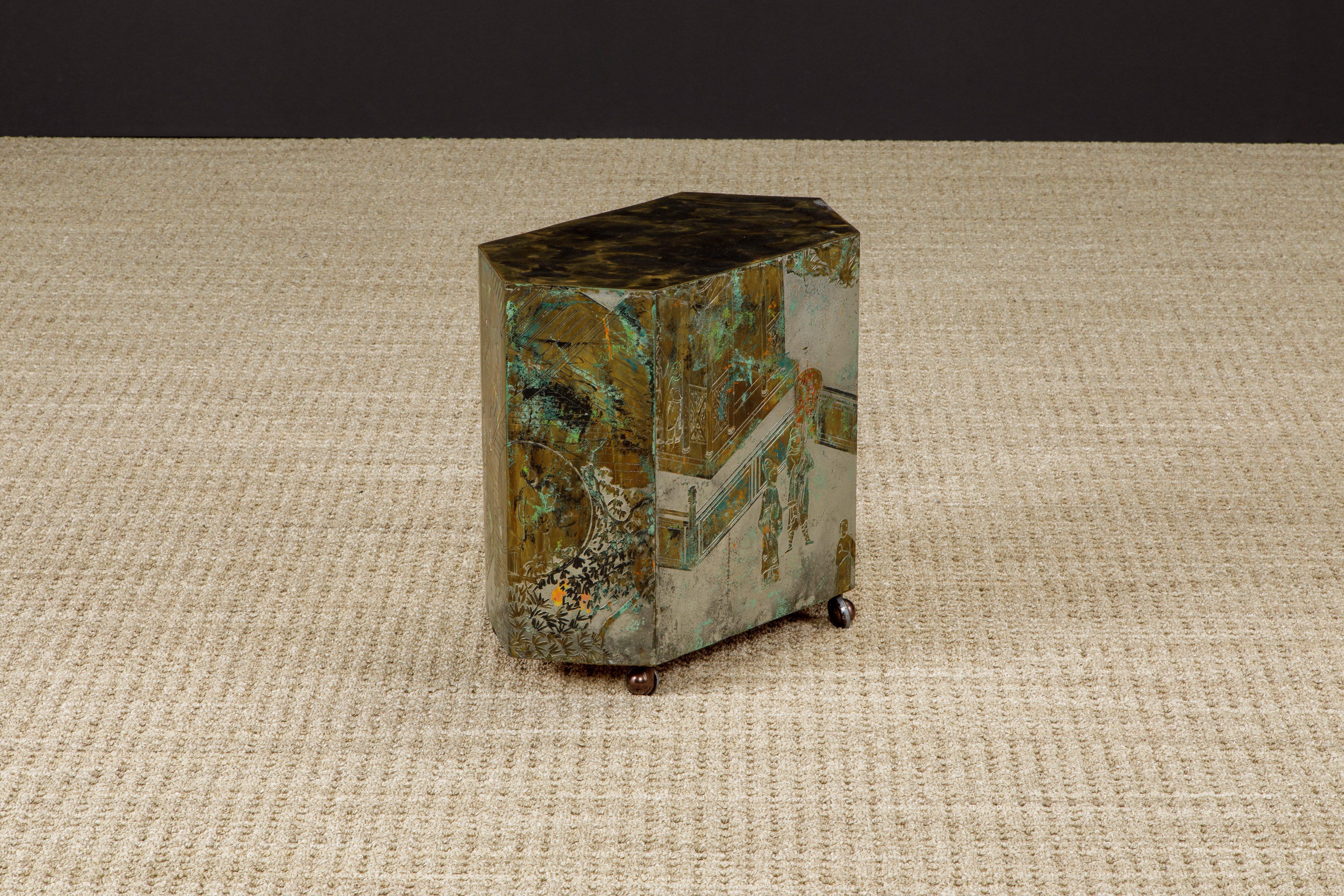 Hand-Painted 'Lo Ta' Bronze Side Table by Philip and Kelvin LaVerne, c 1965, Double Signed