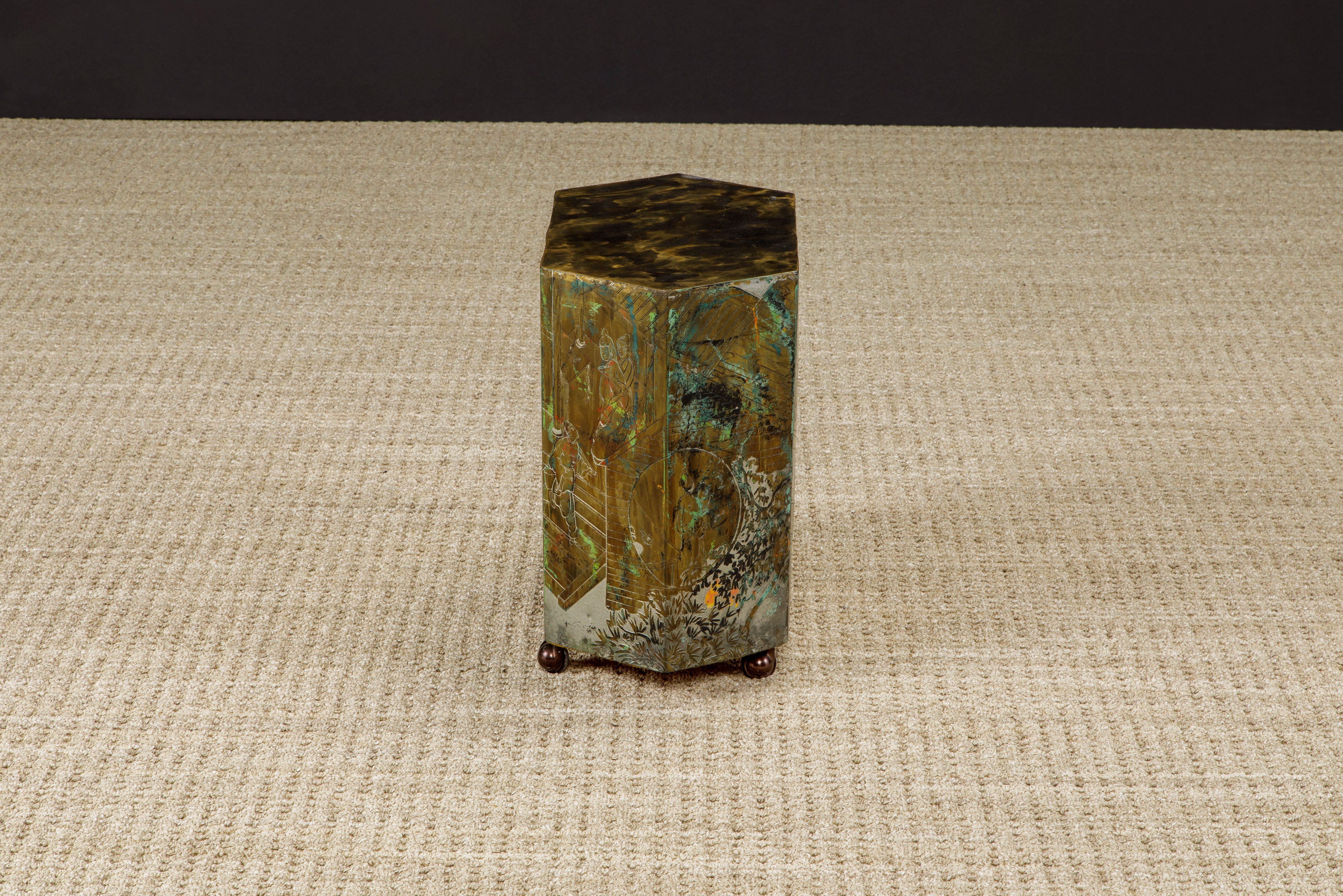'Lo Ta' Bronze Side Table by Philip and Kelvin LaVerne, c 1965, Double Signed In Good Condition In Los Angeles, CA