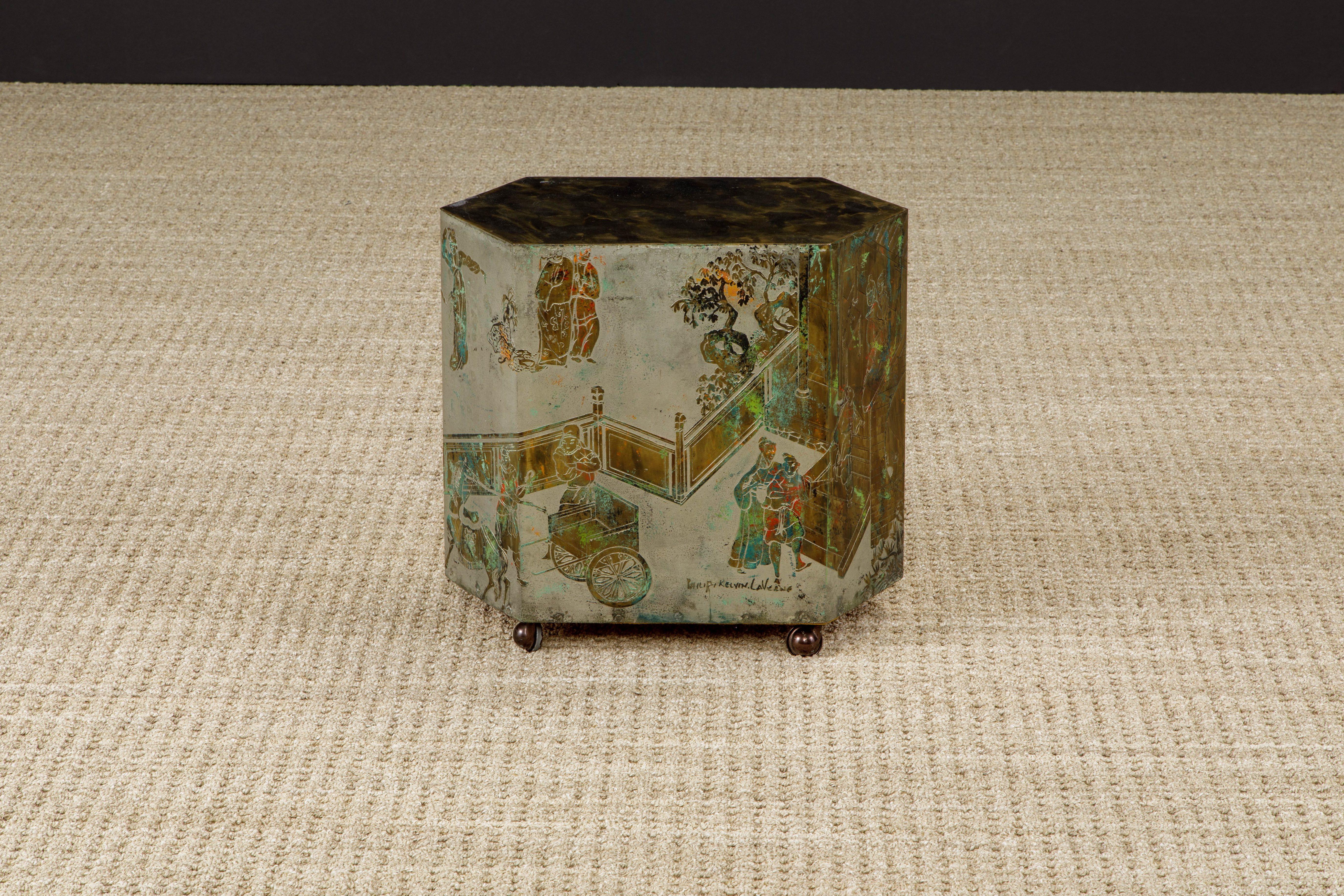'Lo Ta' Bronze Side Table by Philip and Kelvin LaVerne, c 1965, Double Signed 1