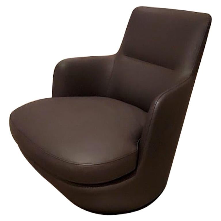 Lo Turn Brown Leather Swivel Armchair, by Niels Bendtsen from Bensen