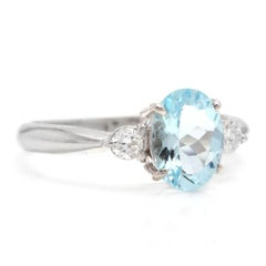 1.16 Carats Impressive Natural Aquamarine and Diamond 14K Solid White Gold Ring