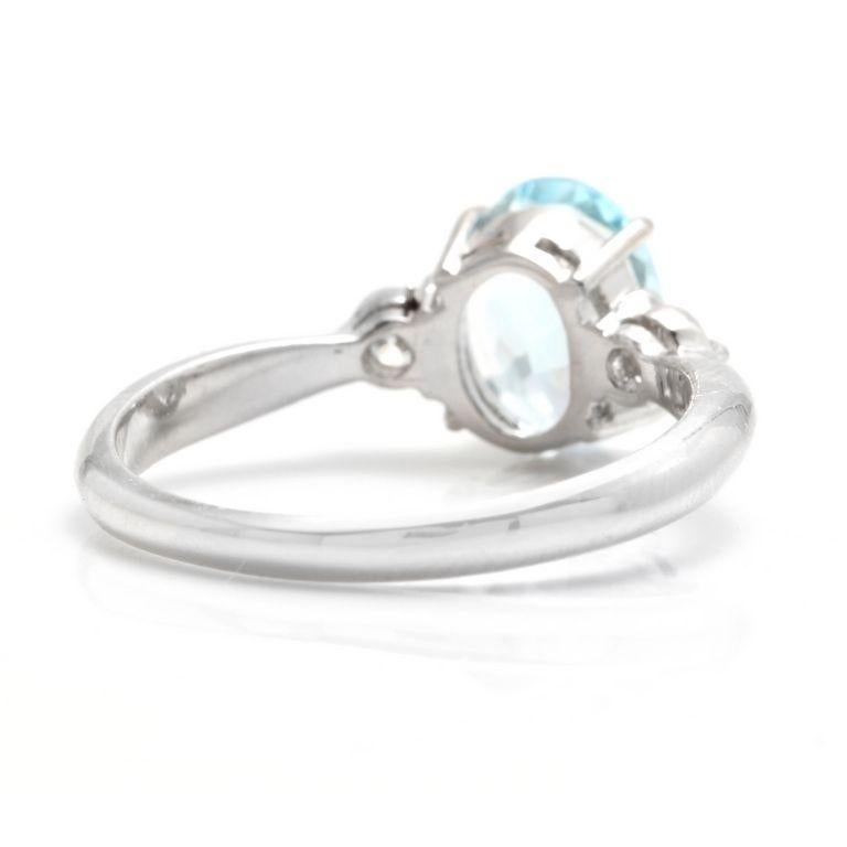 1.16 Carats Impressive Natural Aquamarine and Diamond 14K Solid White Gold Ring In New Condition For Sale In Los Angeles, CA