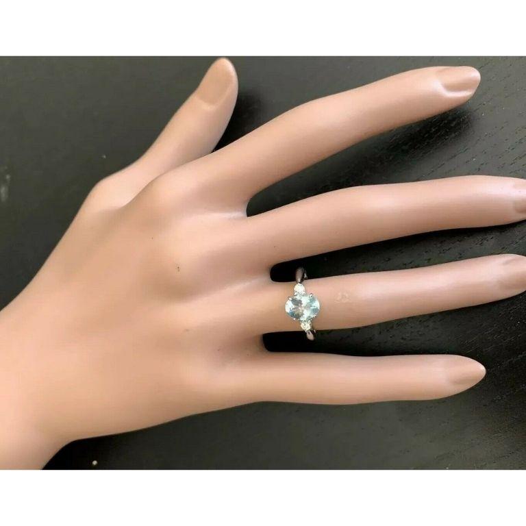 1.16 Carats Impressive Natural Aquamarine and Diamond 14K Solid White Gold Ring For Sale 1