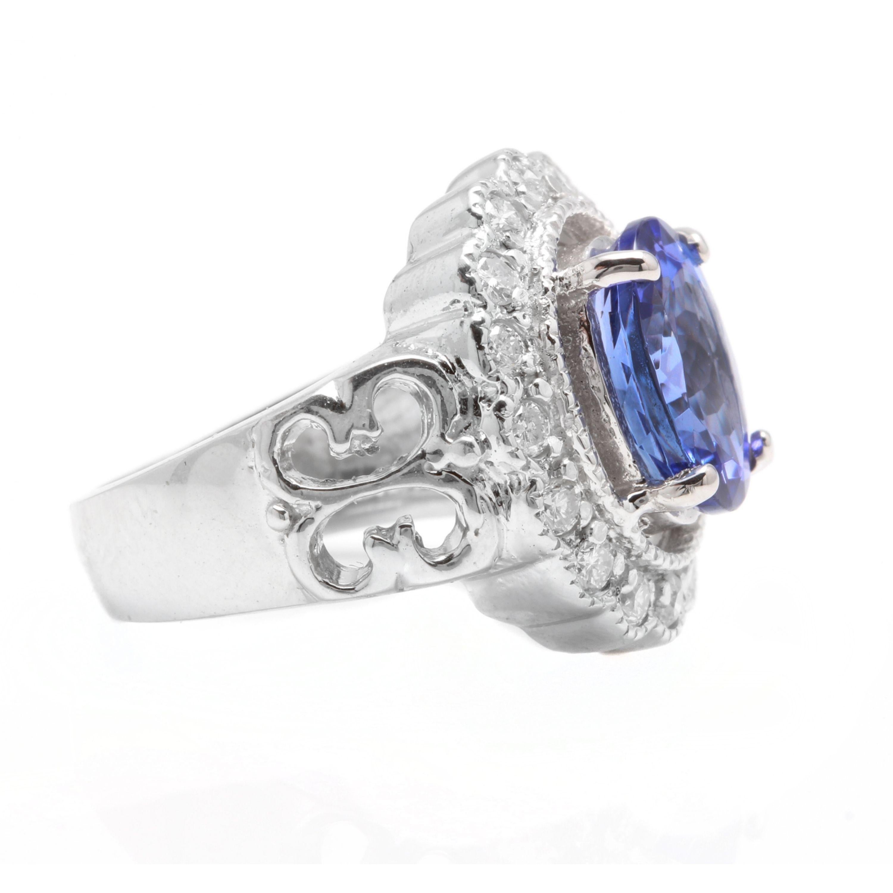 Rose Cut 5.75 Carat Natural Tanzanite and Diamond 14K Solid White Gold Ring For Sale