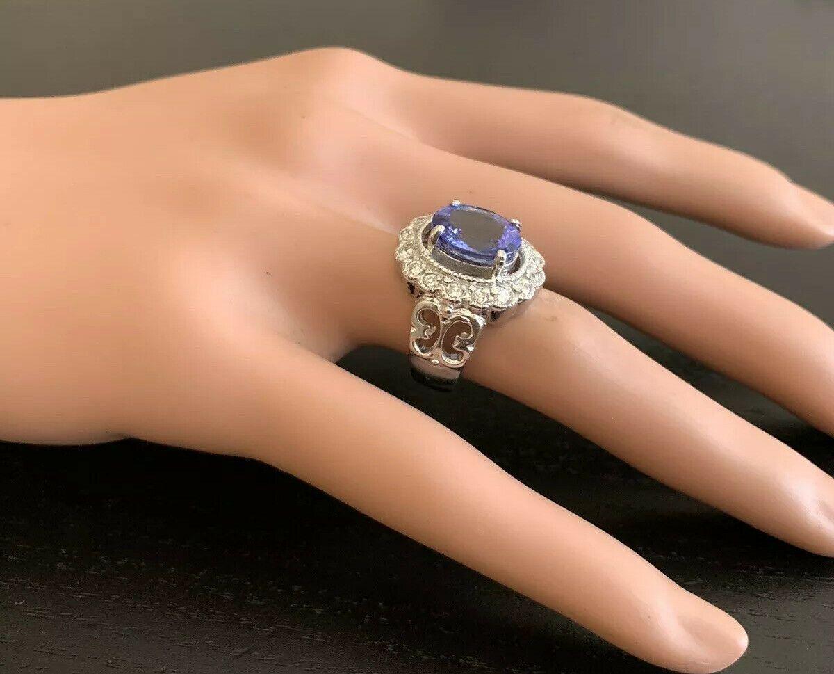 5.75 Carat Natural Tanzanite and Diamond 14K Solid White Gold Ring For Sale 1