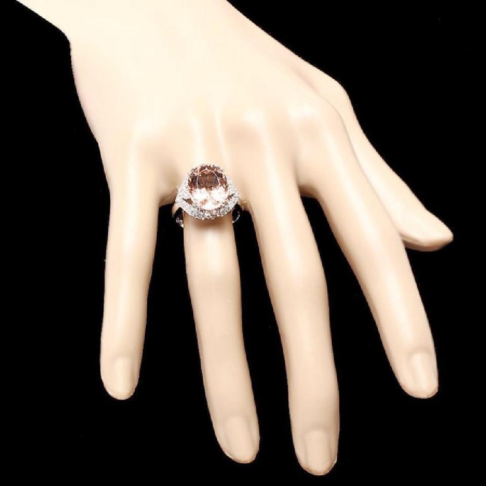 Mixed Cut 7.15 Carats Exquisite Natural Morganite and Diamond 14K Solid White Gold Ring For Sale