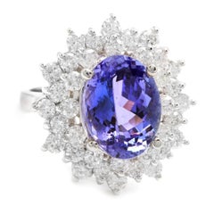 7.30 Carat Natural Tanzanite and Diamond 14K Solid White Gold Ring