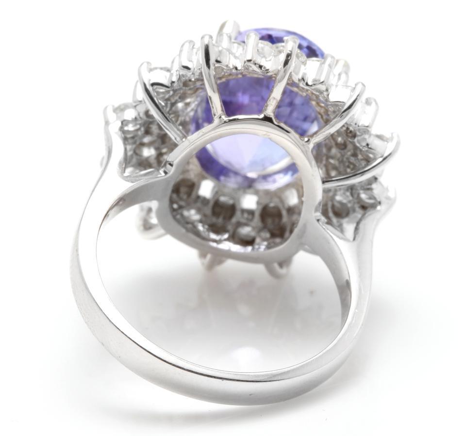 7.30 Carat Natural Tanzanite and Diamond 14K Solid White Gold Ring In New Condition For Sale In Los Angeles, CA