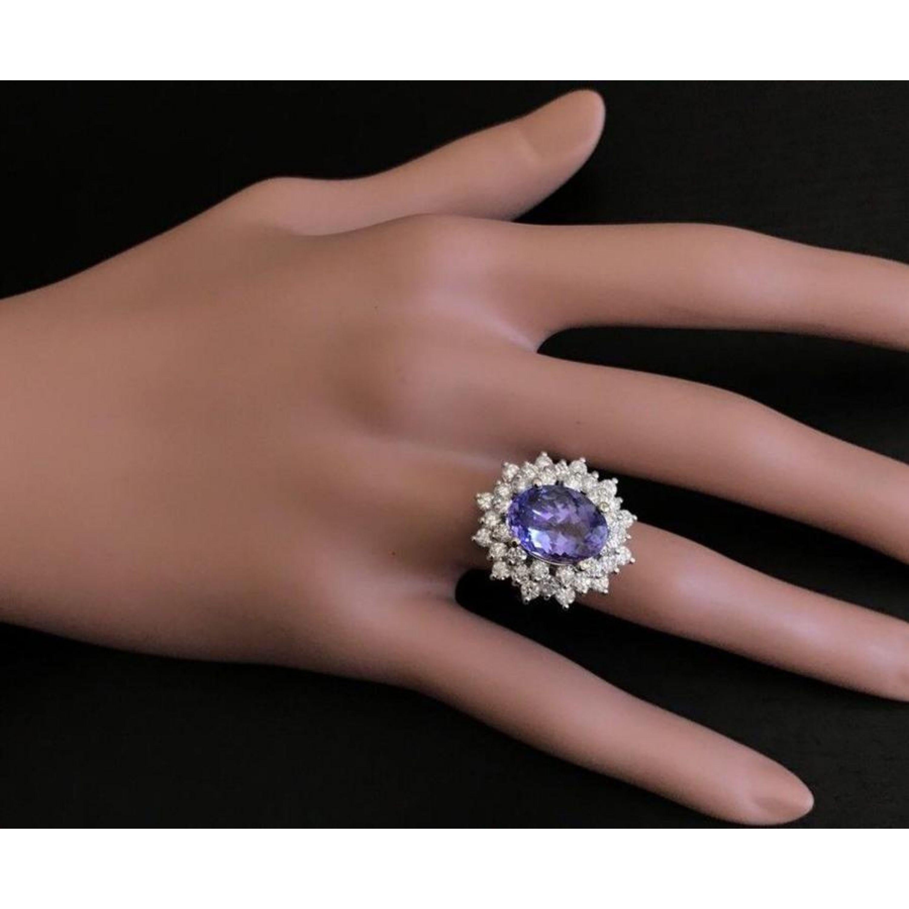 Women's 7.30 Carat Natural Tanzanite and Diamond 14K Solid White Gold Ring For Sale