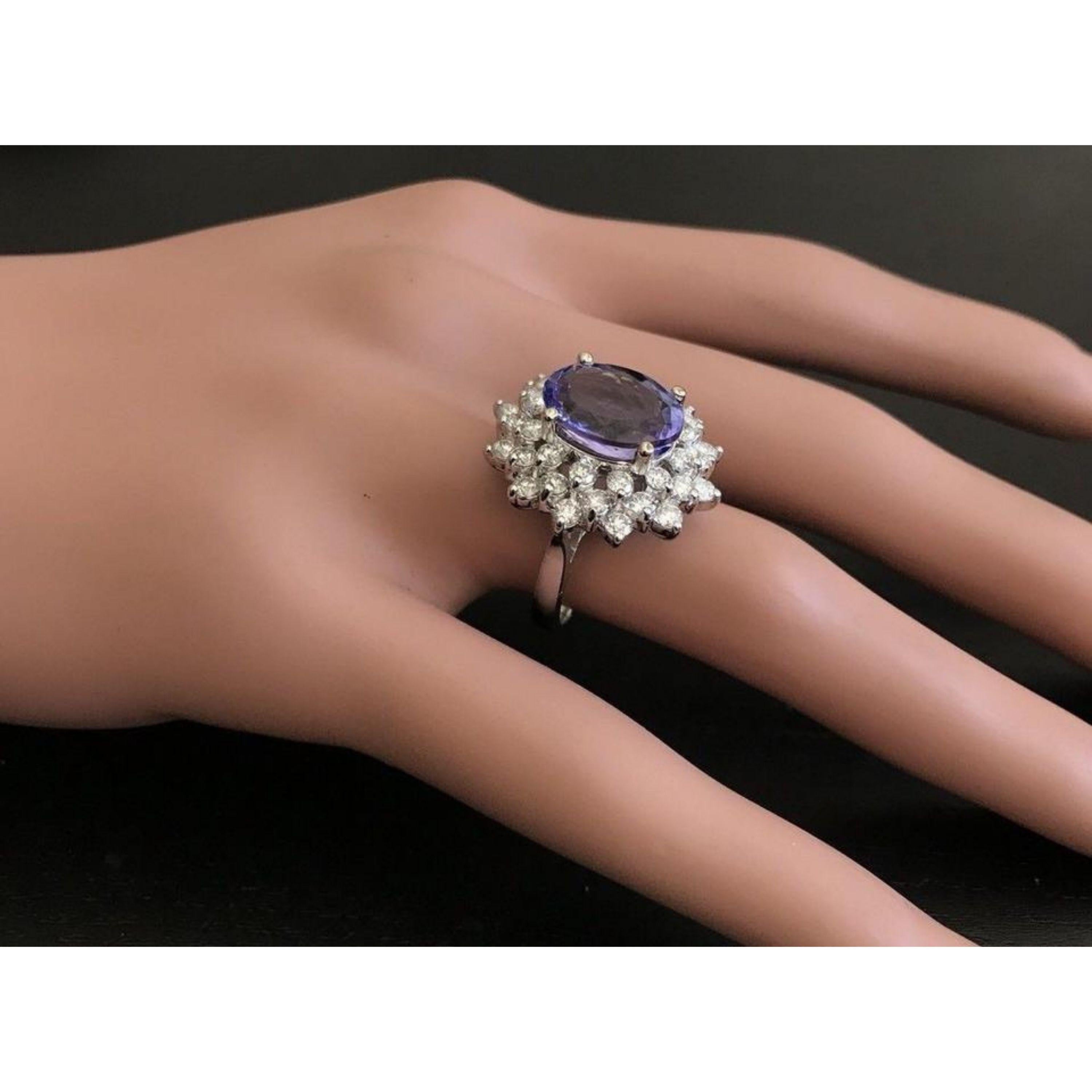 7.30 Carat Natural Tanzanite and Diamond 14K Solid White Gold Ring For Sale 1