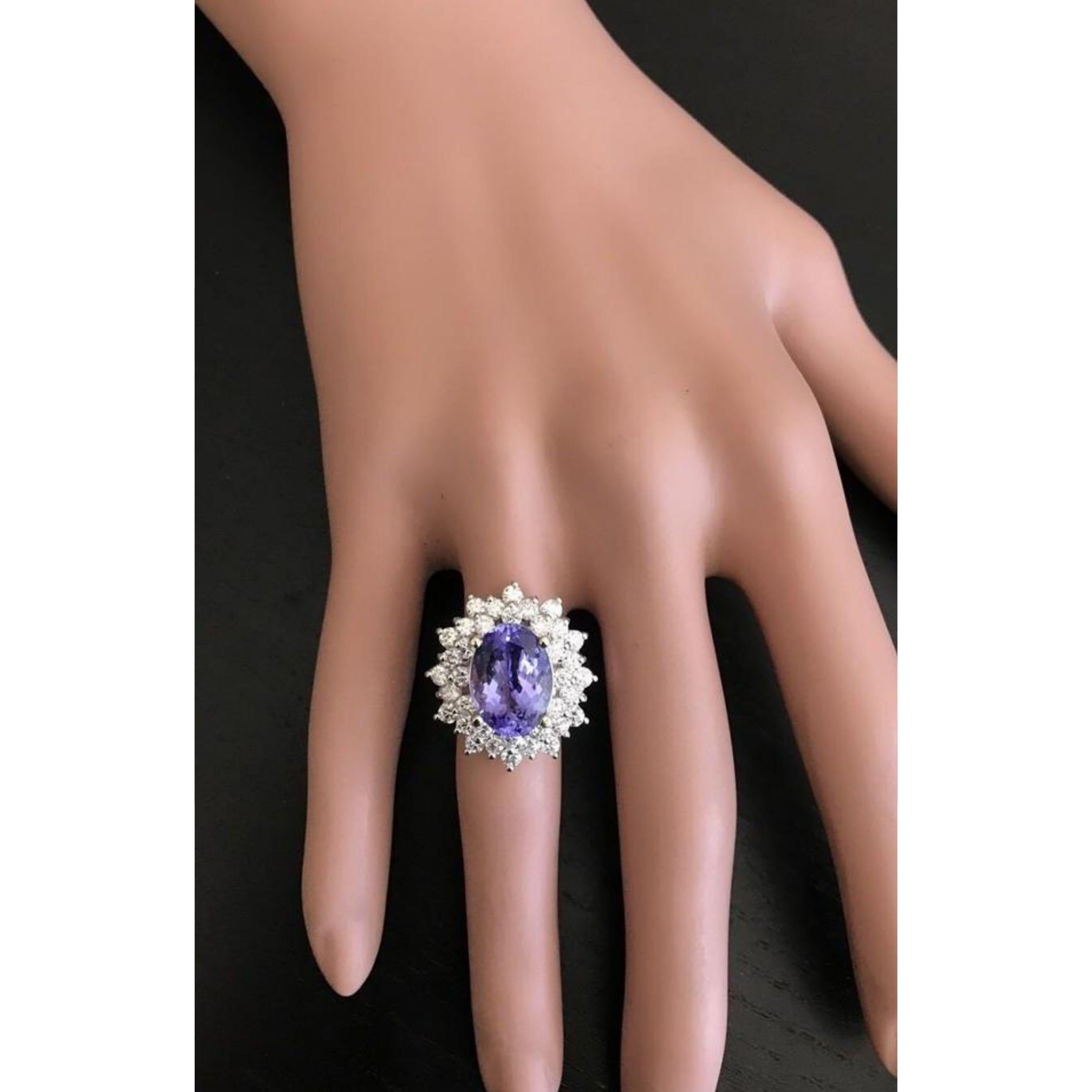 7.30 Carat Natural Tanzanite and Diamond 14K Solid White Gold Ring For Sale 2