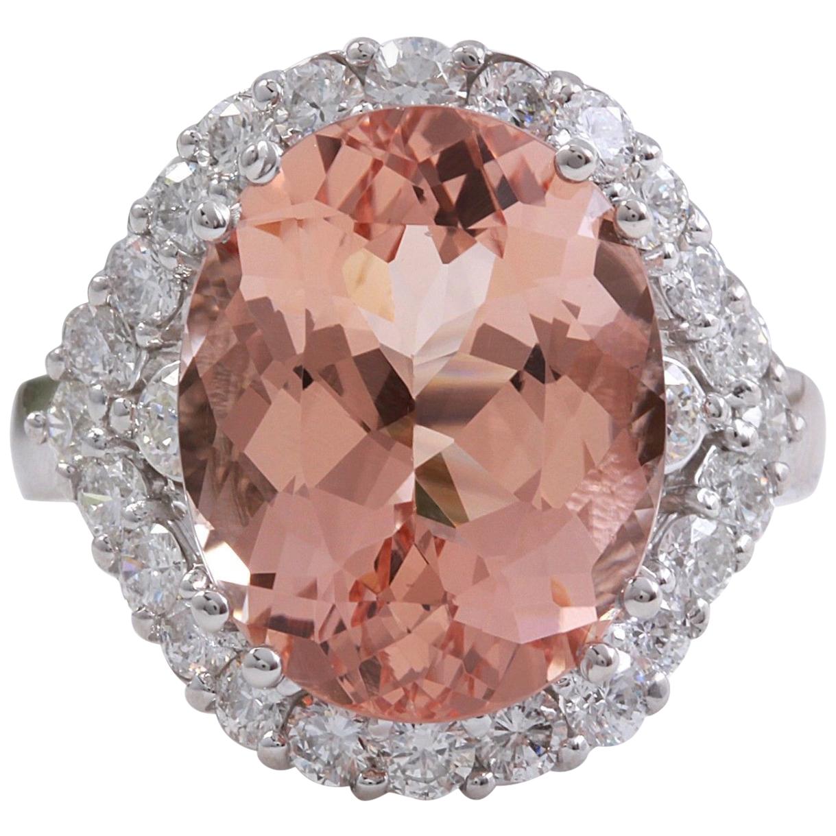 7.70 Carats Exquisite Natural Morganite and Diamond 14K Solid White Gold Ring