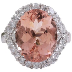 7,70 Quilates Exquisita Morganita Natural y Diamante Anillo de Oro Blanco Macizo de 14K