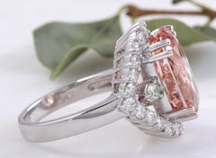 7.70 Carats Exquisite Natural Morganite and Diamond 14K Solid White Gold Ring