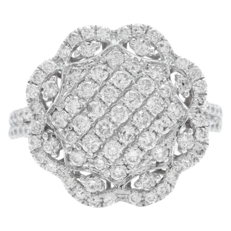 Splendid 1.38 Carats Natural Diamond 14K Solid White Gold Ring For Sale