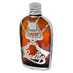 Antique "Load Up" Sterling Amber Glass Flask