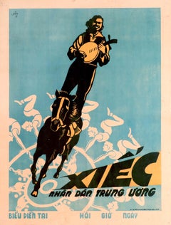 Original Vintage Poster Vietnam Central People's Circus Acrobat Horse Music Act