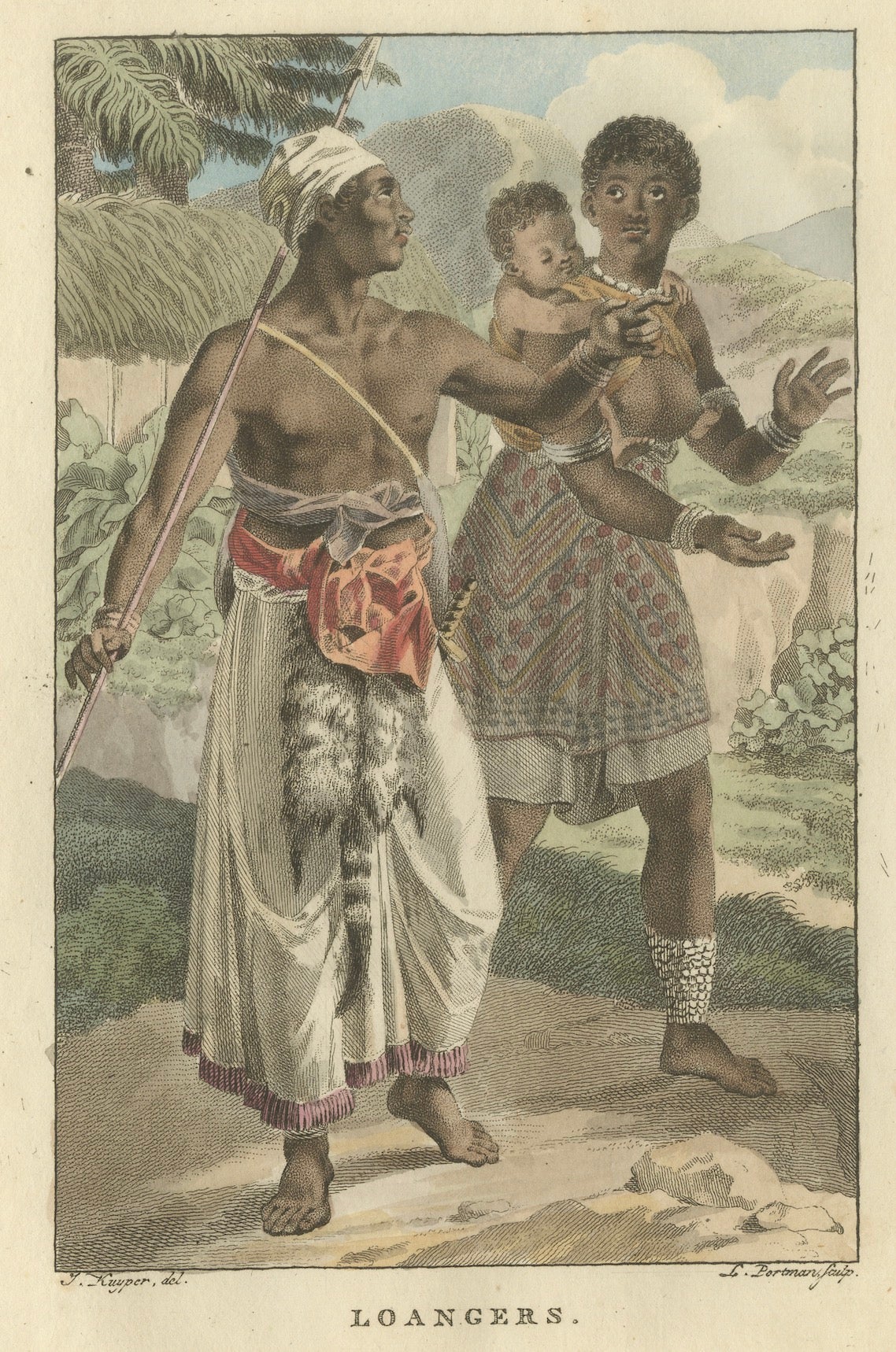 Loangers, Central Africa – Antique Hand-Colored Ethnographic Engraving (c.1810)