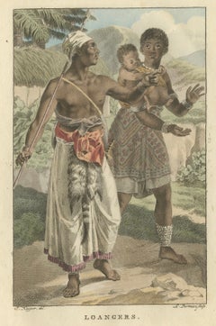 Loangers, Zentralafrika - Antiker handkolorierter ethnografischer Kupferstich (um 1810)