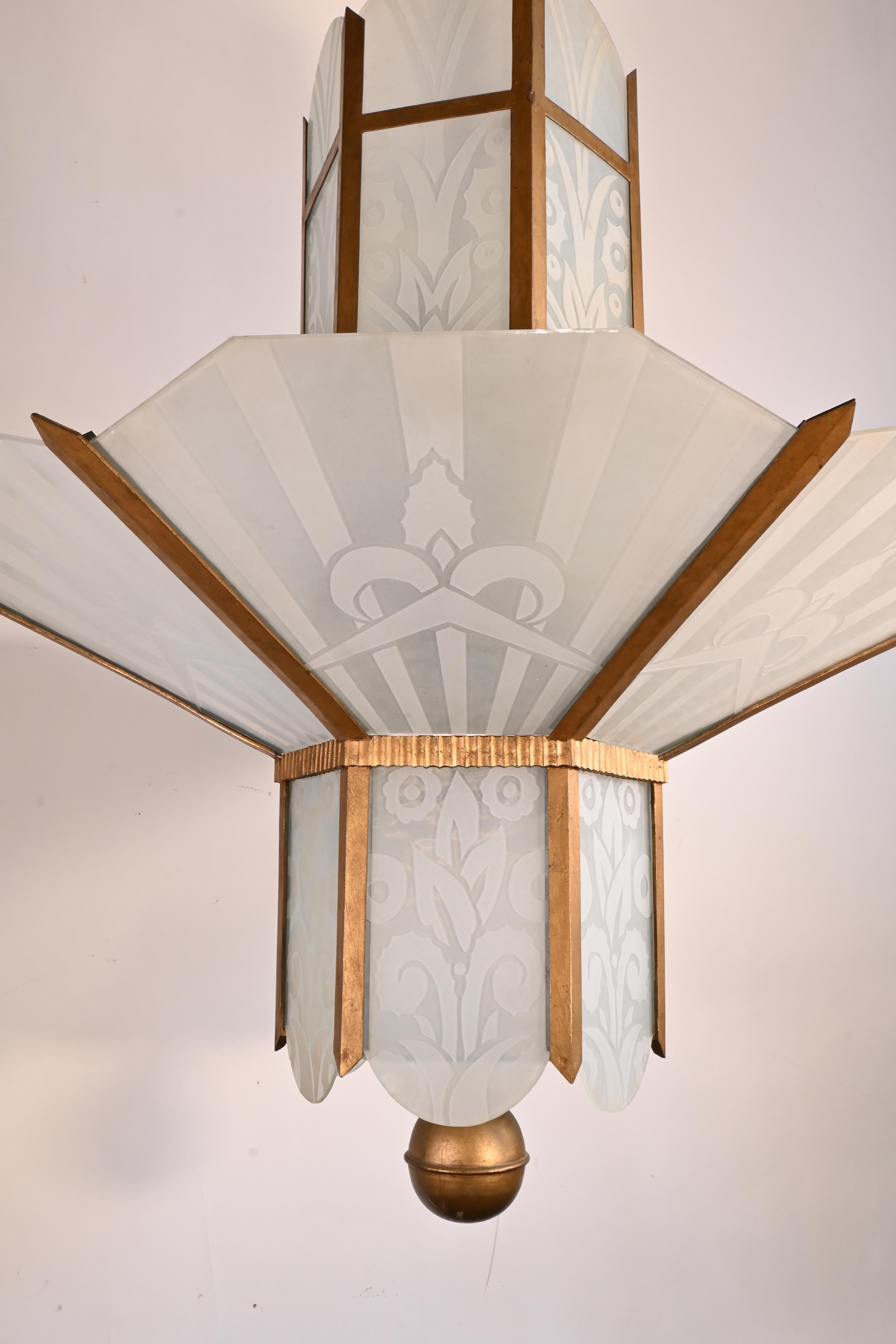 American Lobby or Ballroom High Art Deco / Art Nouveau Large Scale Chandeliers For Sale