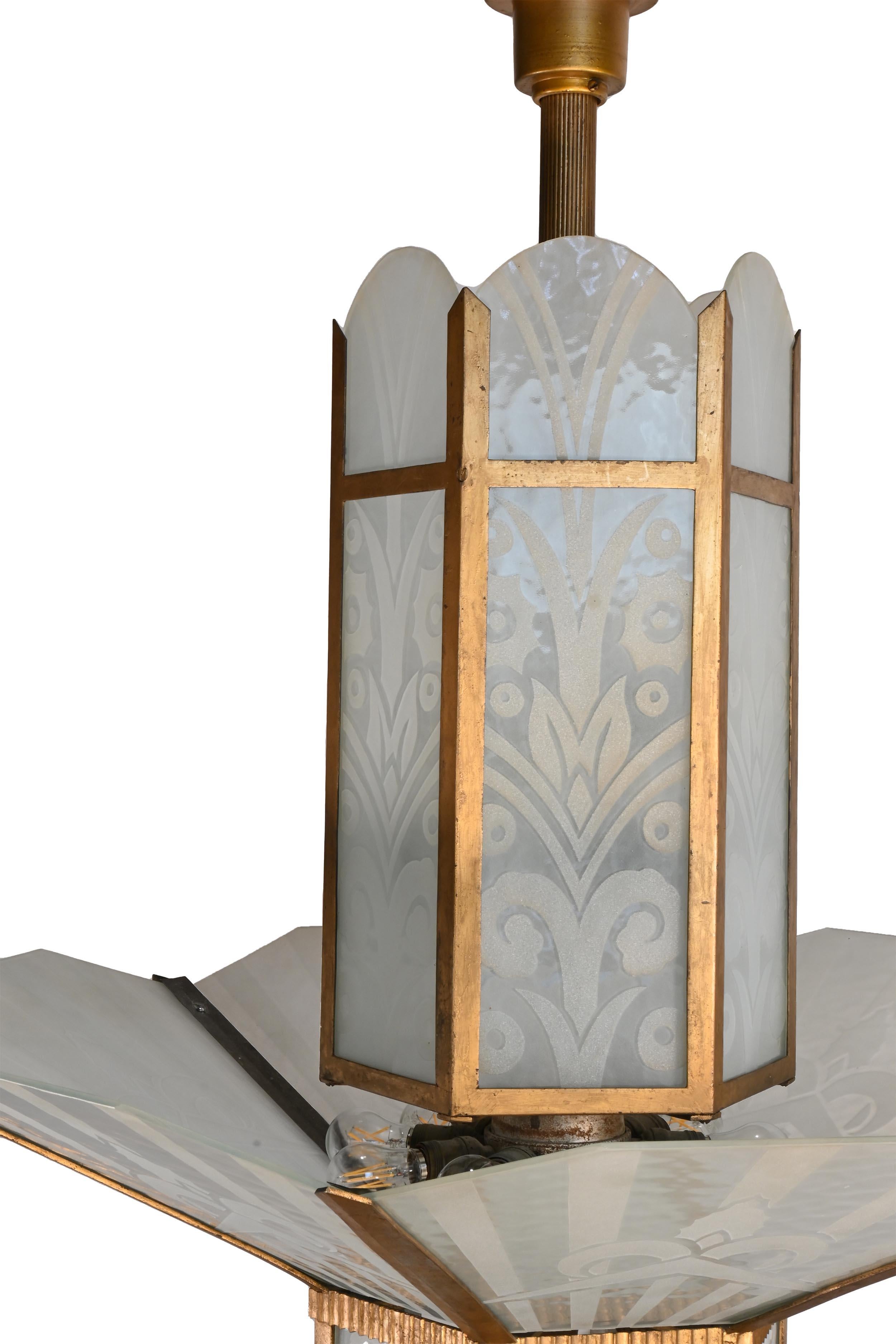 Brass Lobby or Ballroom High Art Deco / Art Nouveau Large Scale Chandeliers For Sale