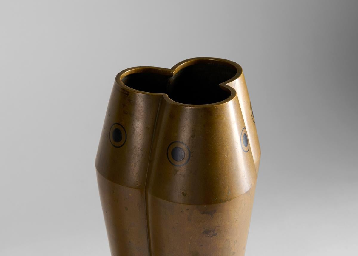 French Lobed Art Deco Vase in Gilt Bronze, Japan, 1930s For Sale