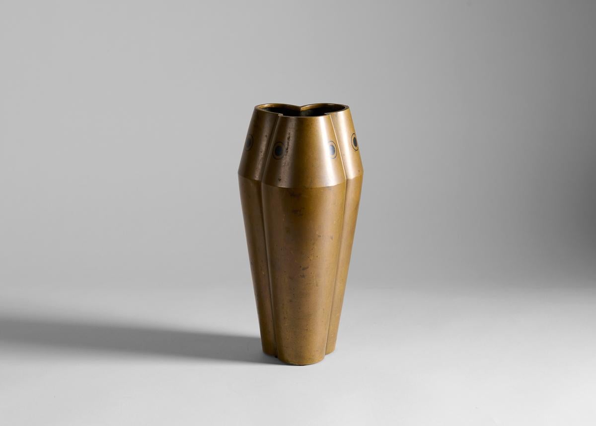 Mid-20th Century Lobed Art Deco Vase in Gilt Bronze, Japan, 1930s For Sale