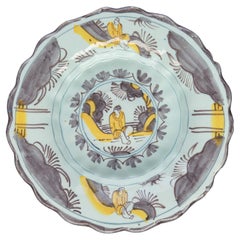 Lobed Dish with Purple and Yellow Chinoiserie Landscape Delft, 1680-1700