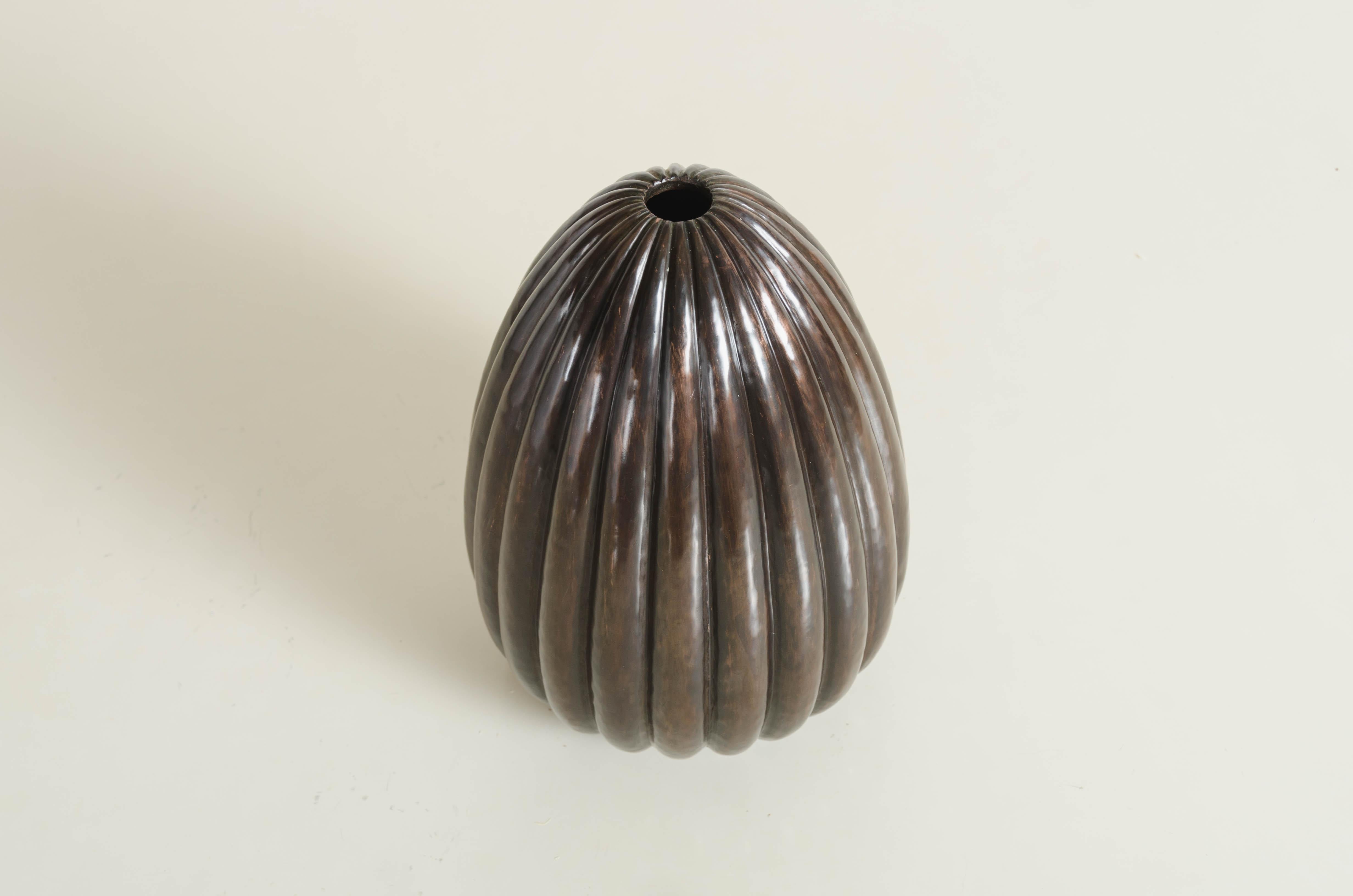 American Lobed Vase in Antique Copper by Robert Kuo, Limited Edition For Sale