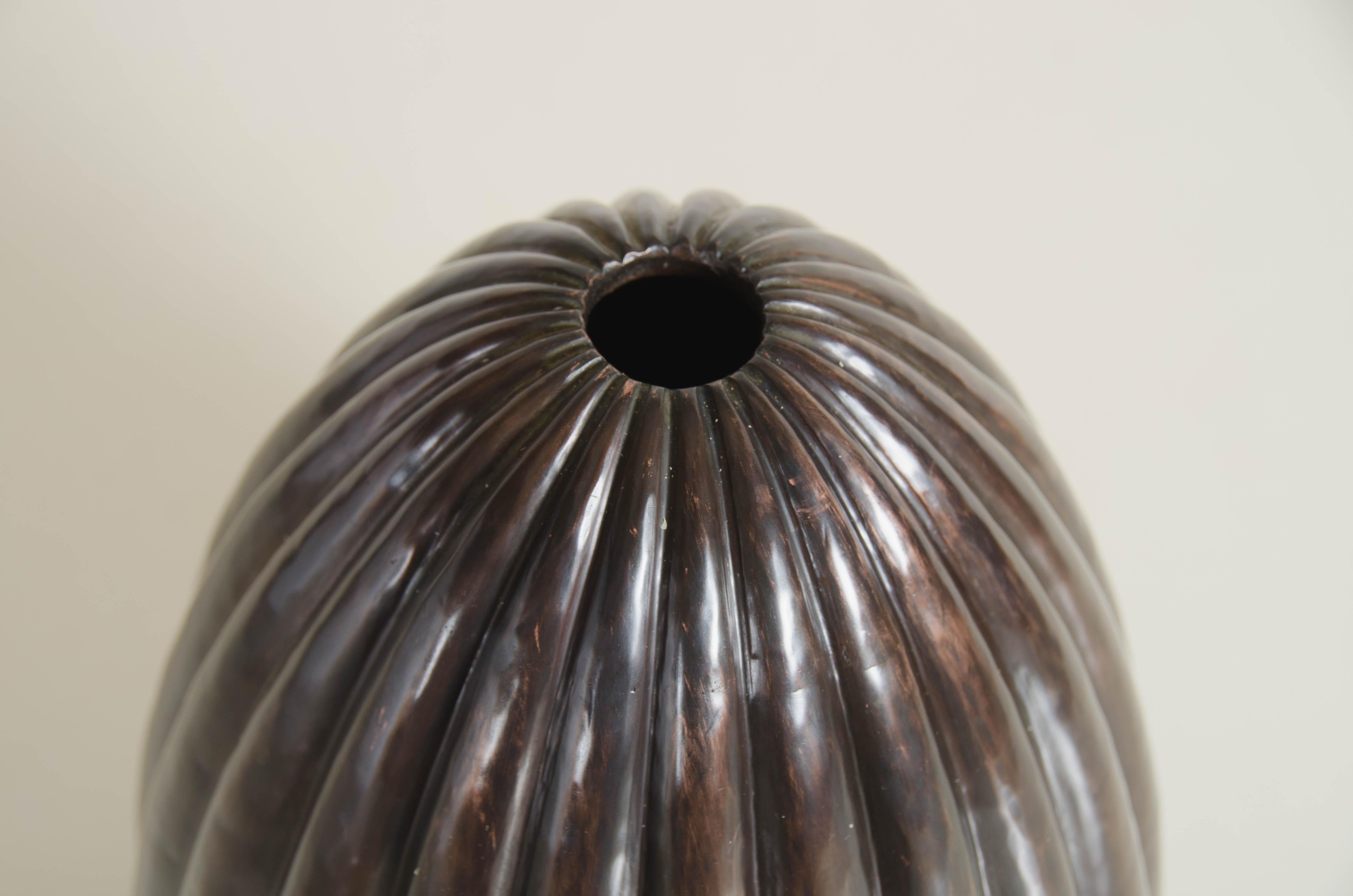 Repoussé Lobed Vase in Antique Copper by Robert Kuo, Limited Edition For Sale