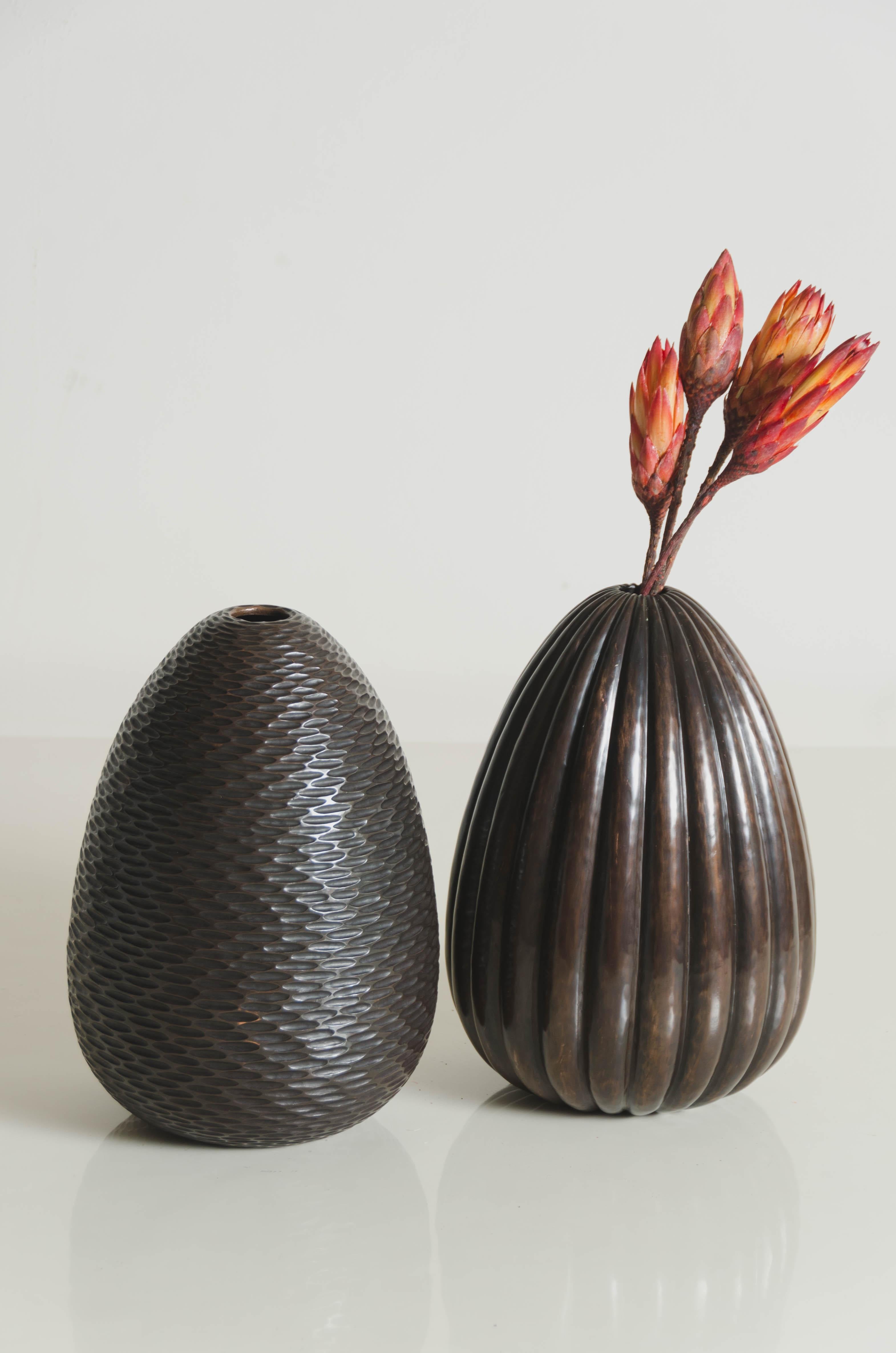 Contemporary Lobed Vase in Antique Copper by Robert Kuo, Limited Edition For Sale