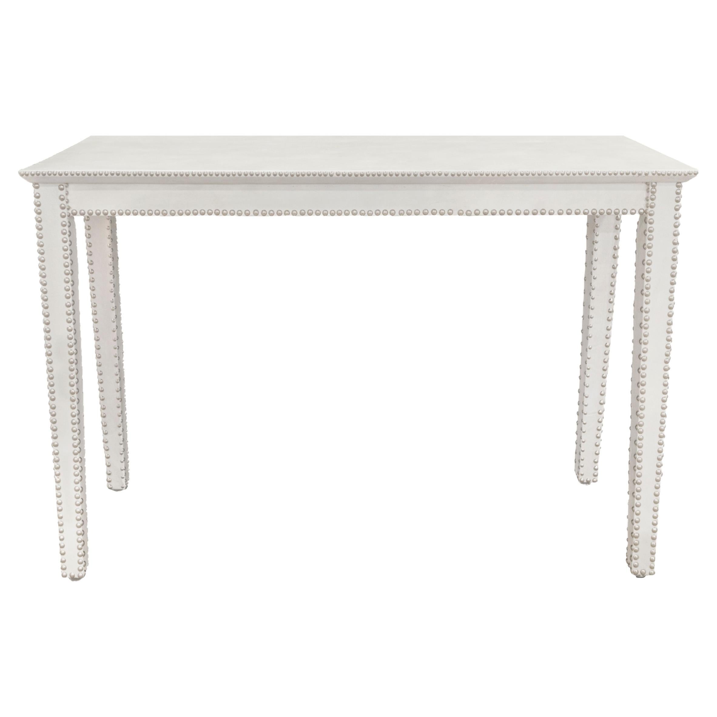 Lobel Originals Console Table in Leather and Chrome Studs circa 2010 'Signed' For Sale