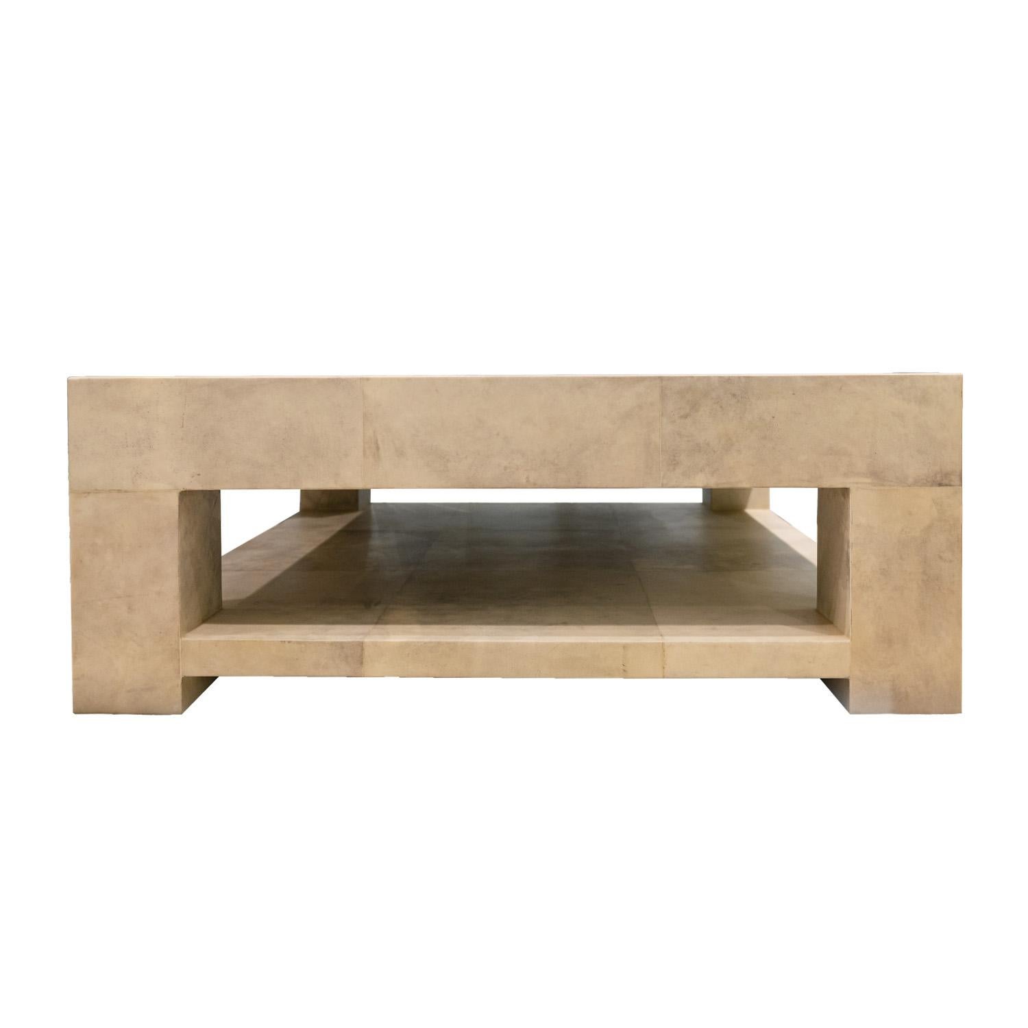 Modern Lobel Originals Custom 2-Tier Coffee Table in Lacquered Goatskin, Made to Order