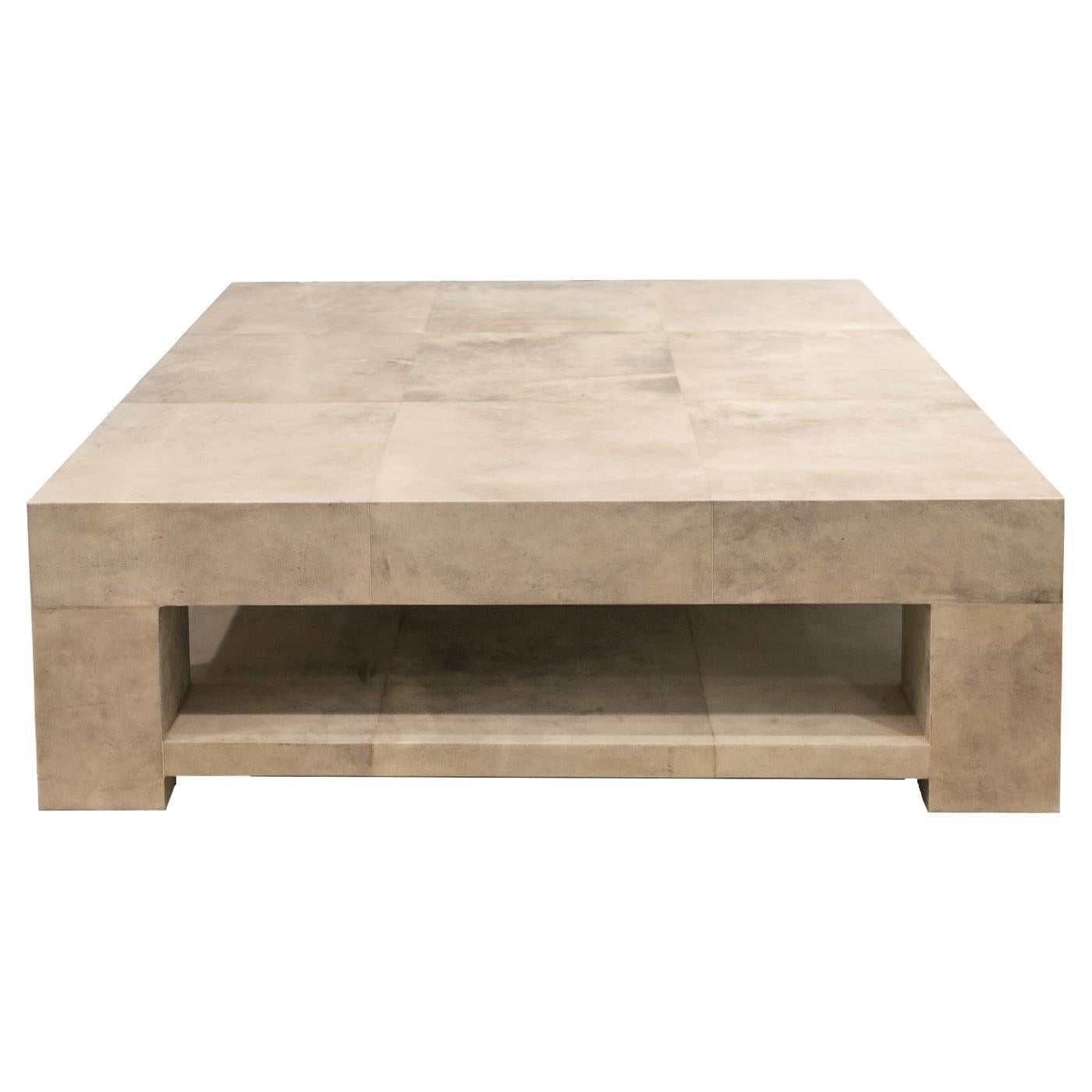 Lobel Originals Custom 2-Tier Coffee Table in Lacquered Goatskin, Made to Order