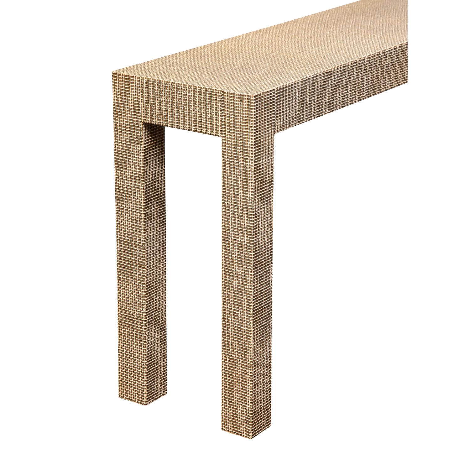 lacquered linen console table