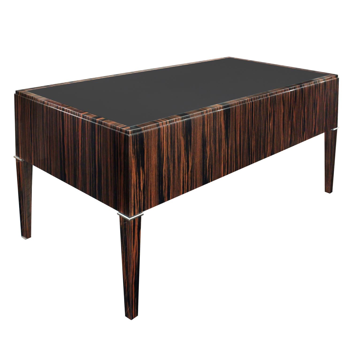 Art Deco Lobel Originals Desk in Macassar Ebony with Leather Top, Made to Order For Sale