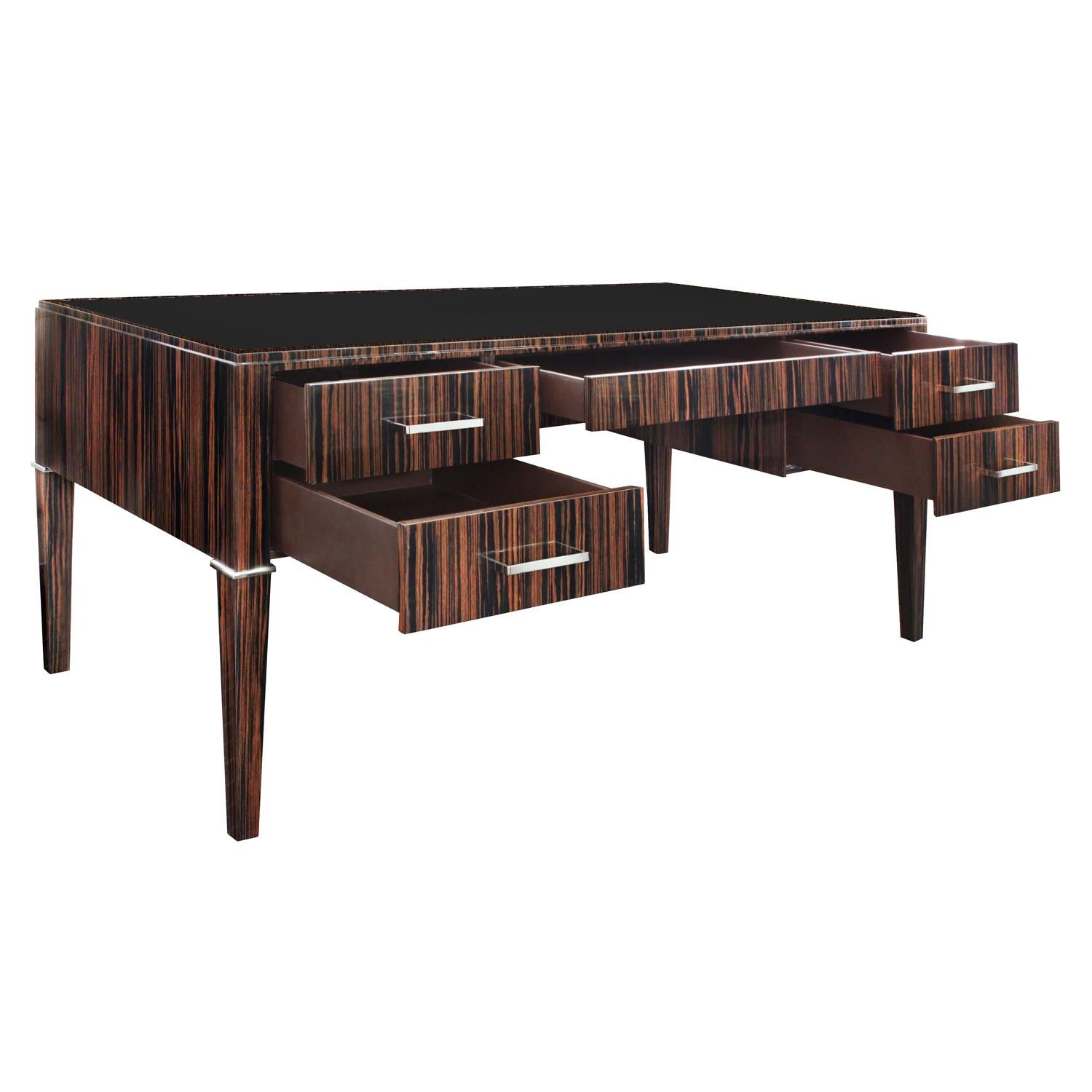 American Lobel Originals Desk in Macassar Ebony with Leather Top, Made to Order For Sale